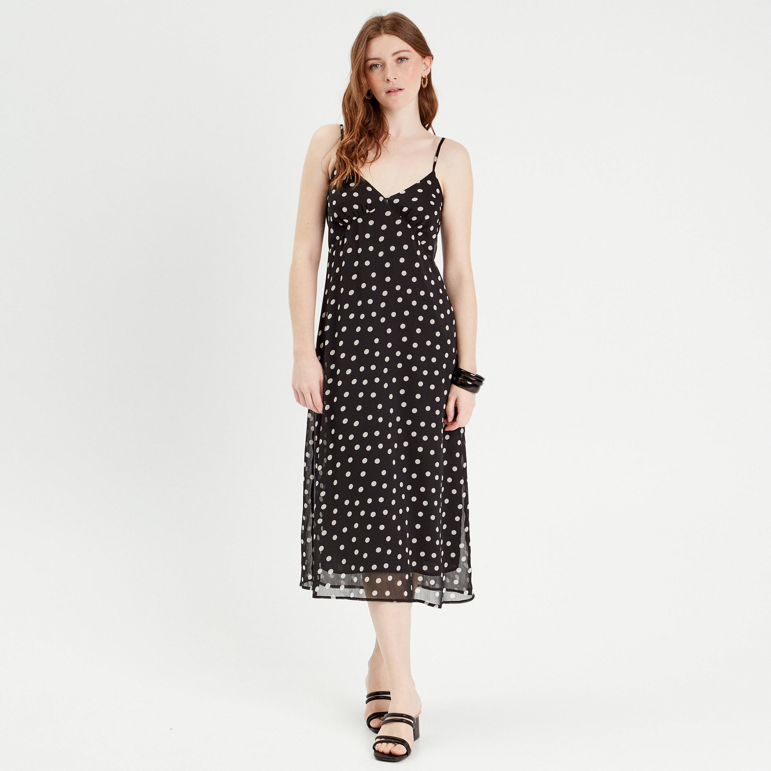 Robe longue &eacute;vas&eacute;e fluide noir femme