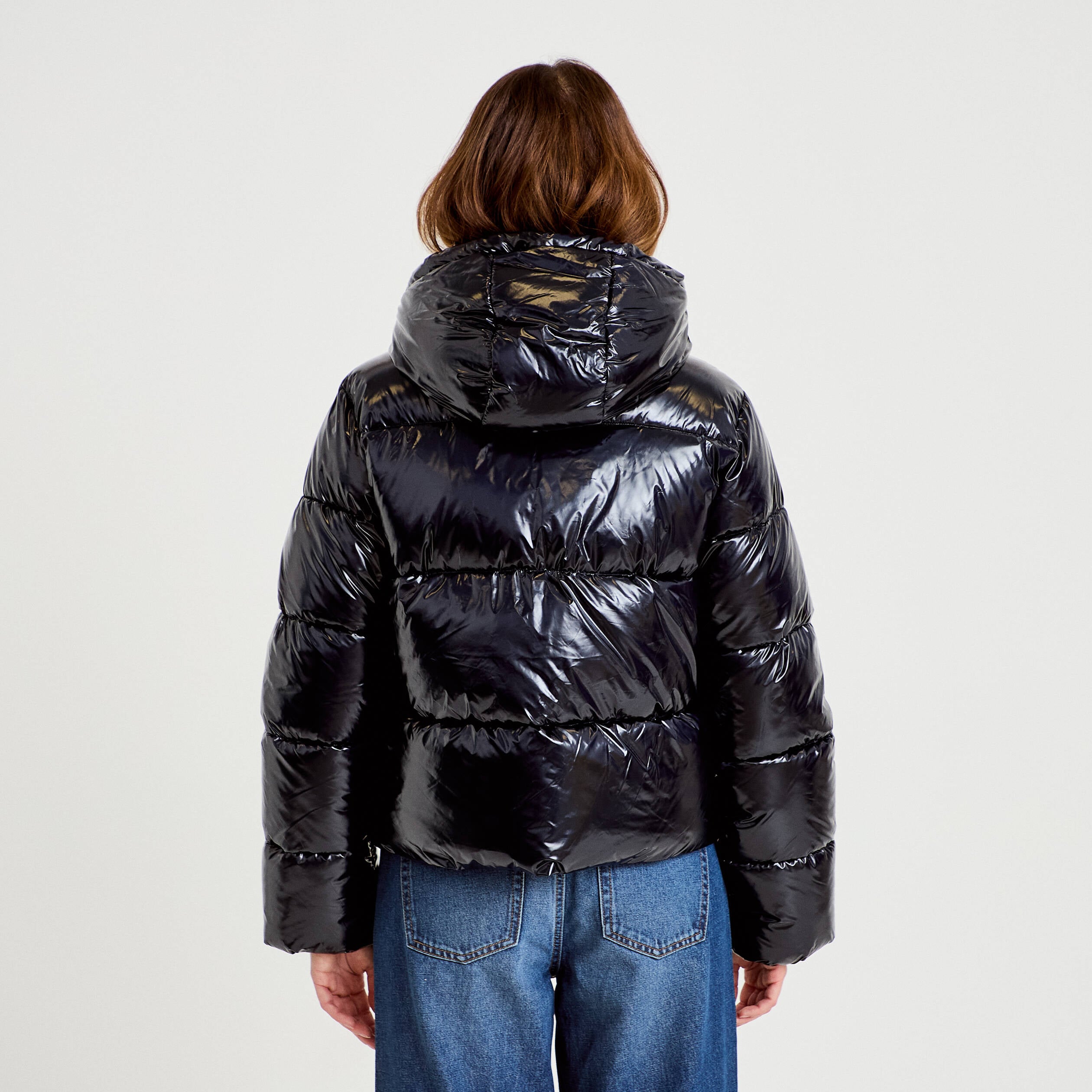 Doudoune bas resserr&eacute; manches longues bleu marine femme