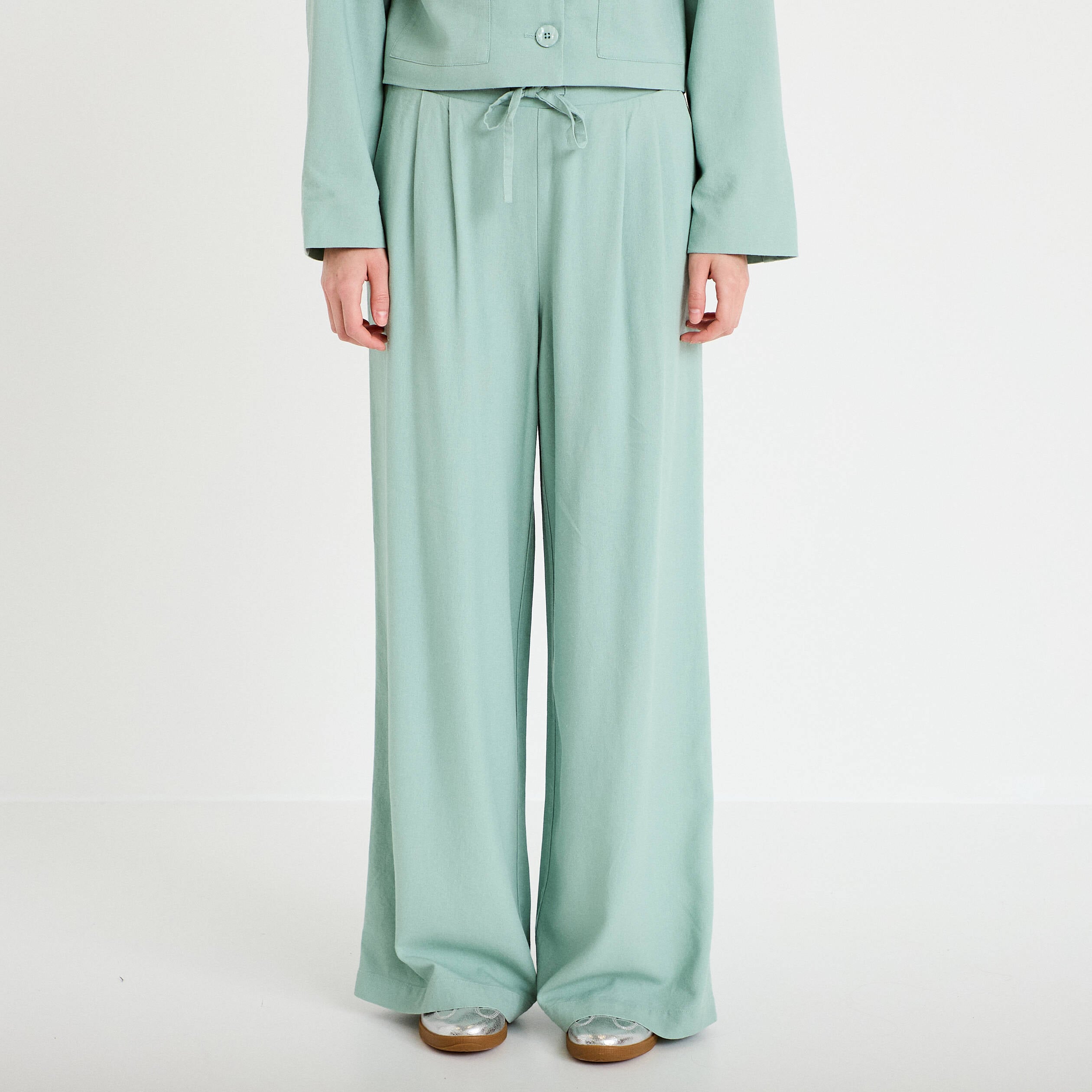 Pantalon large vert pastel femme