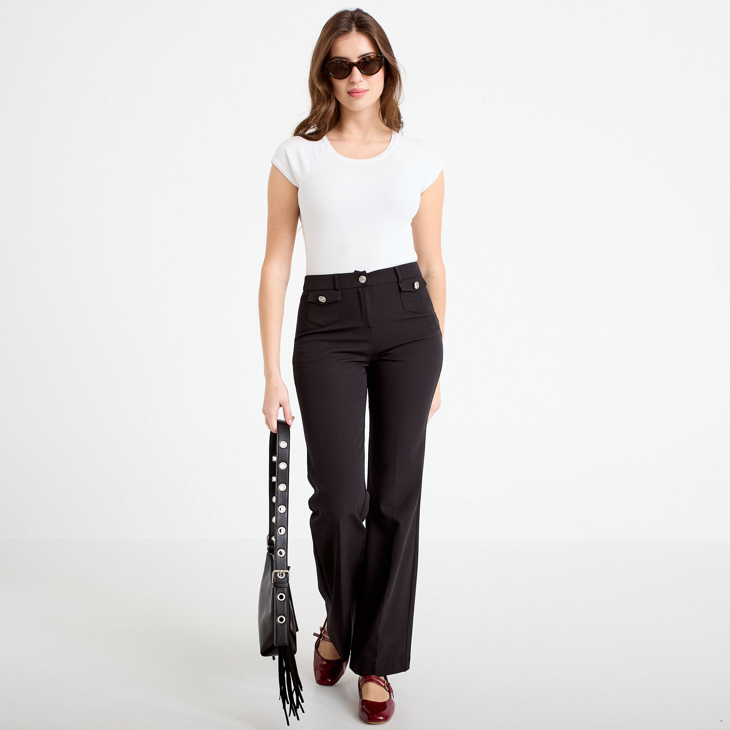 Pantalon bootcut taille basse noir femme