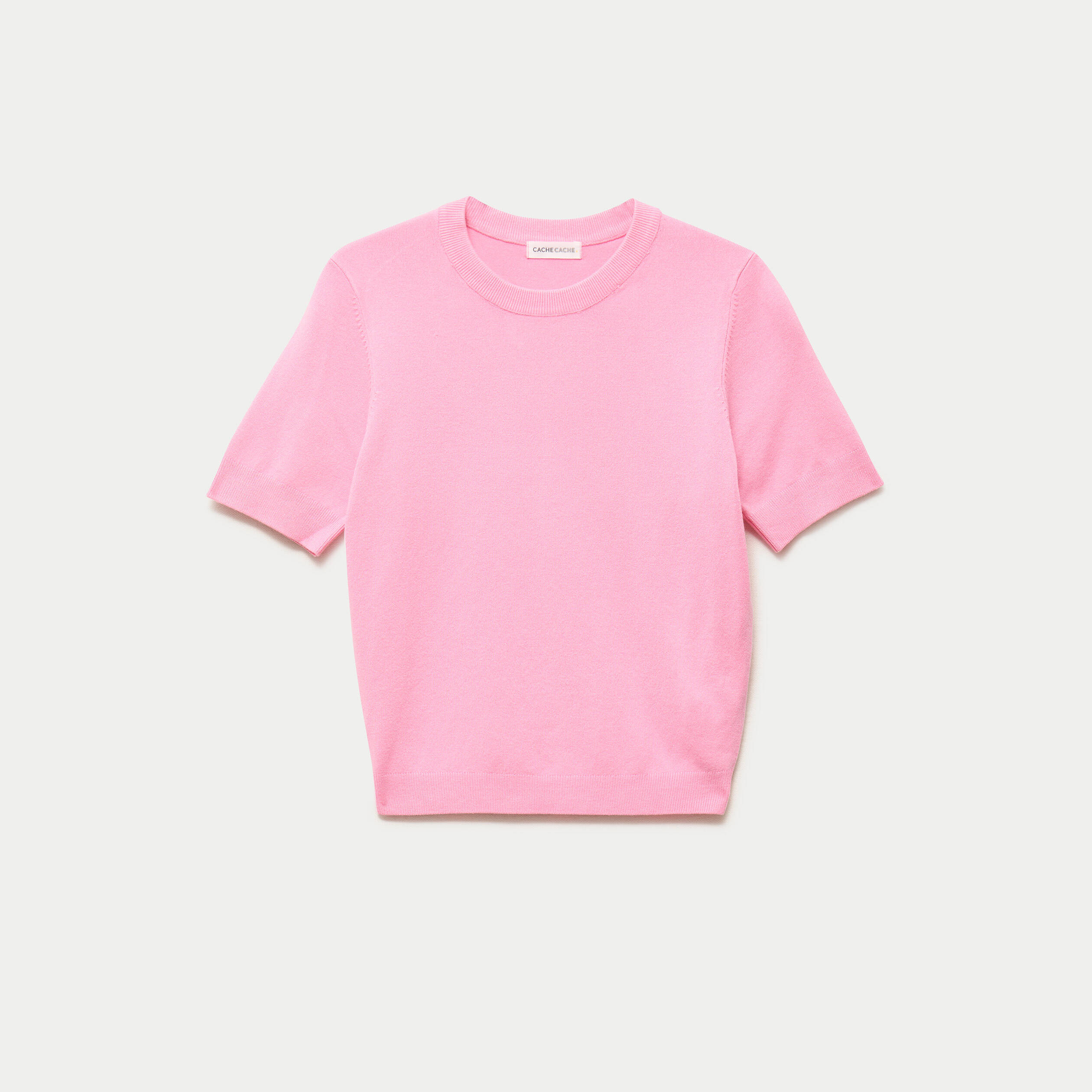 Pull ajust&eacute; court manches courtes rose femme