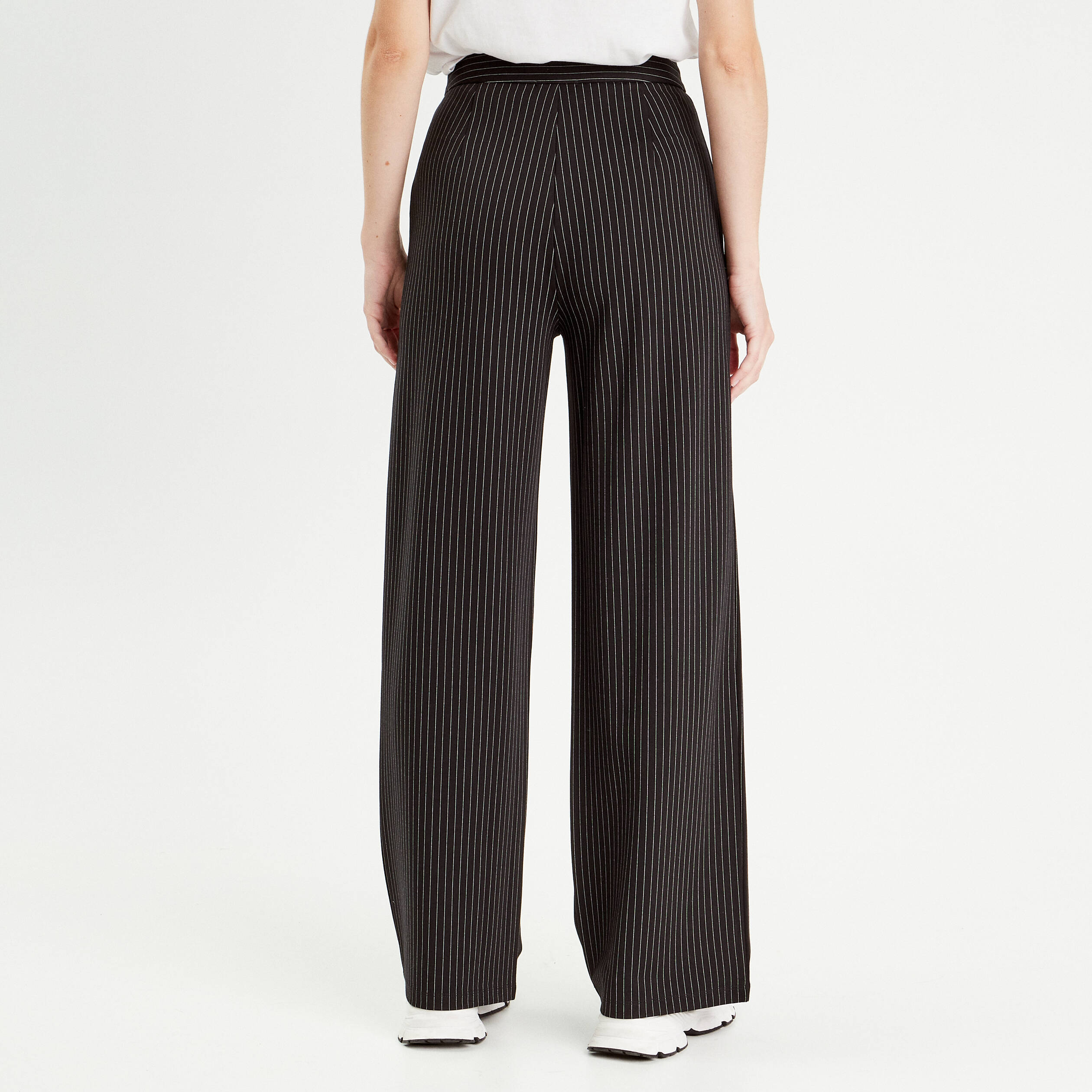 Pantalon large taille haute noir femme