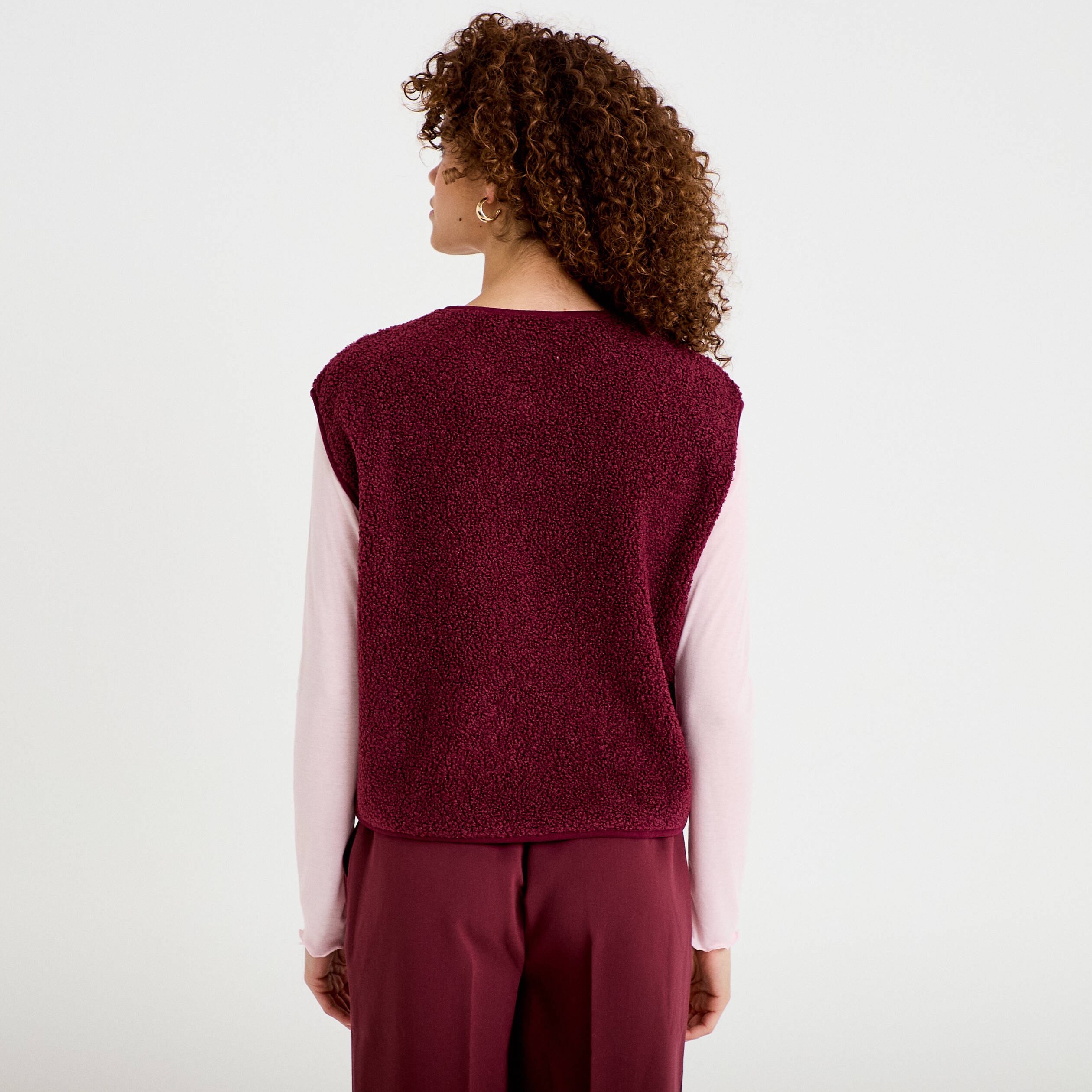 Gilet sans manches effet polaire bordeaux femme