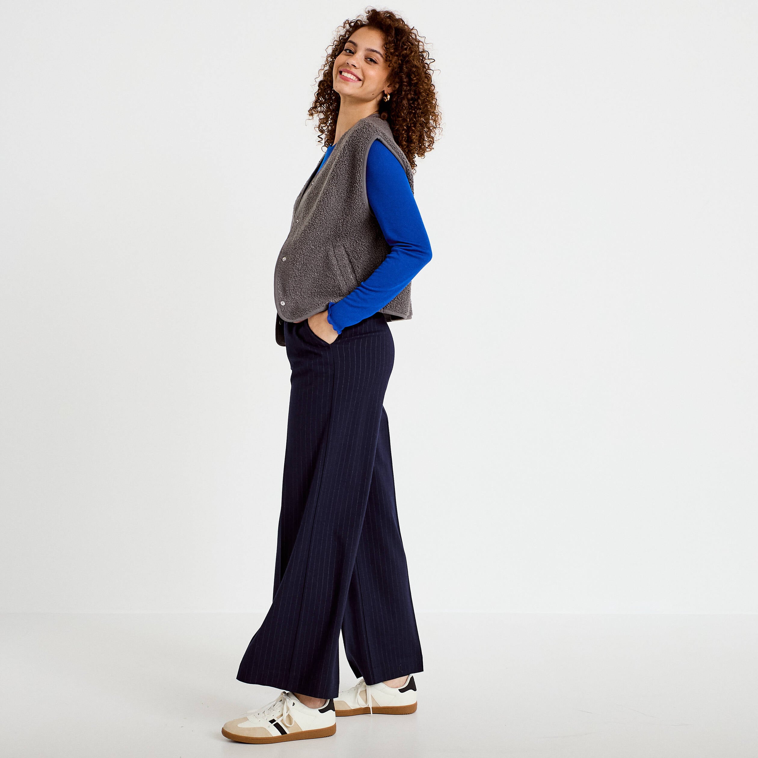 Pantalon bootcut taille standard bleu marine femme