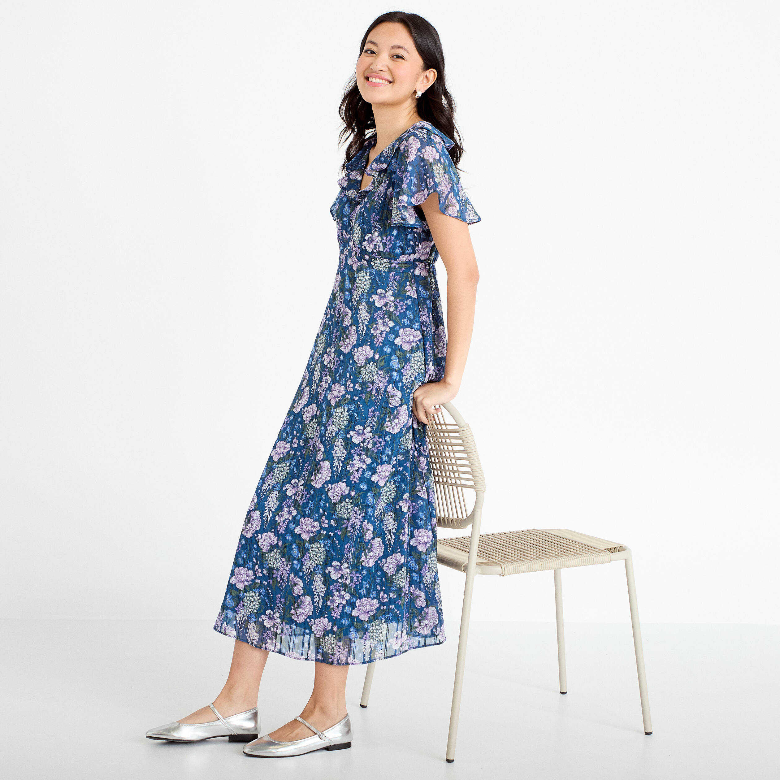 Robe longue &eacute;vas&eacute;e Bridgerton bleu marine femme
