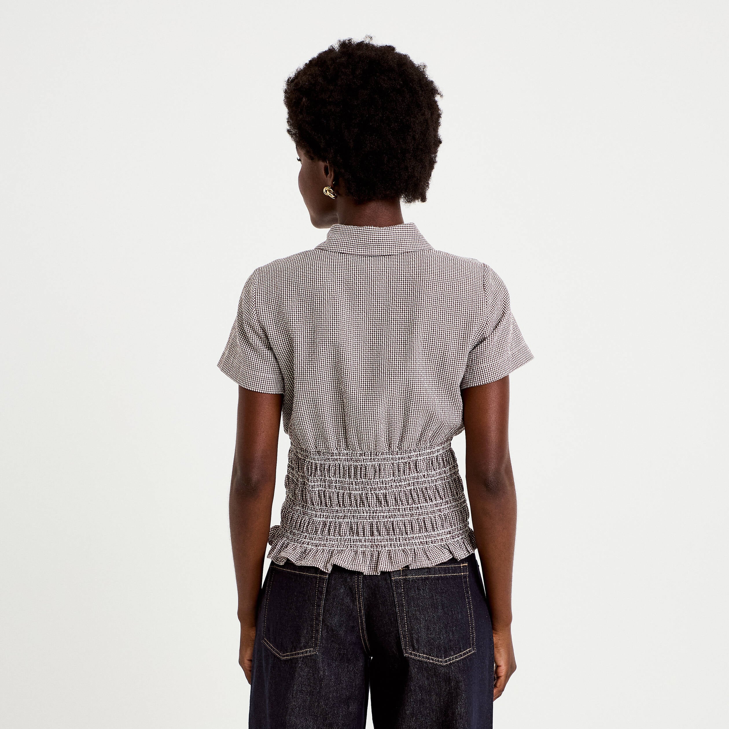 Chemise cintr&eacute;e manches courtes marron femme