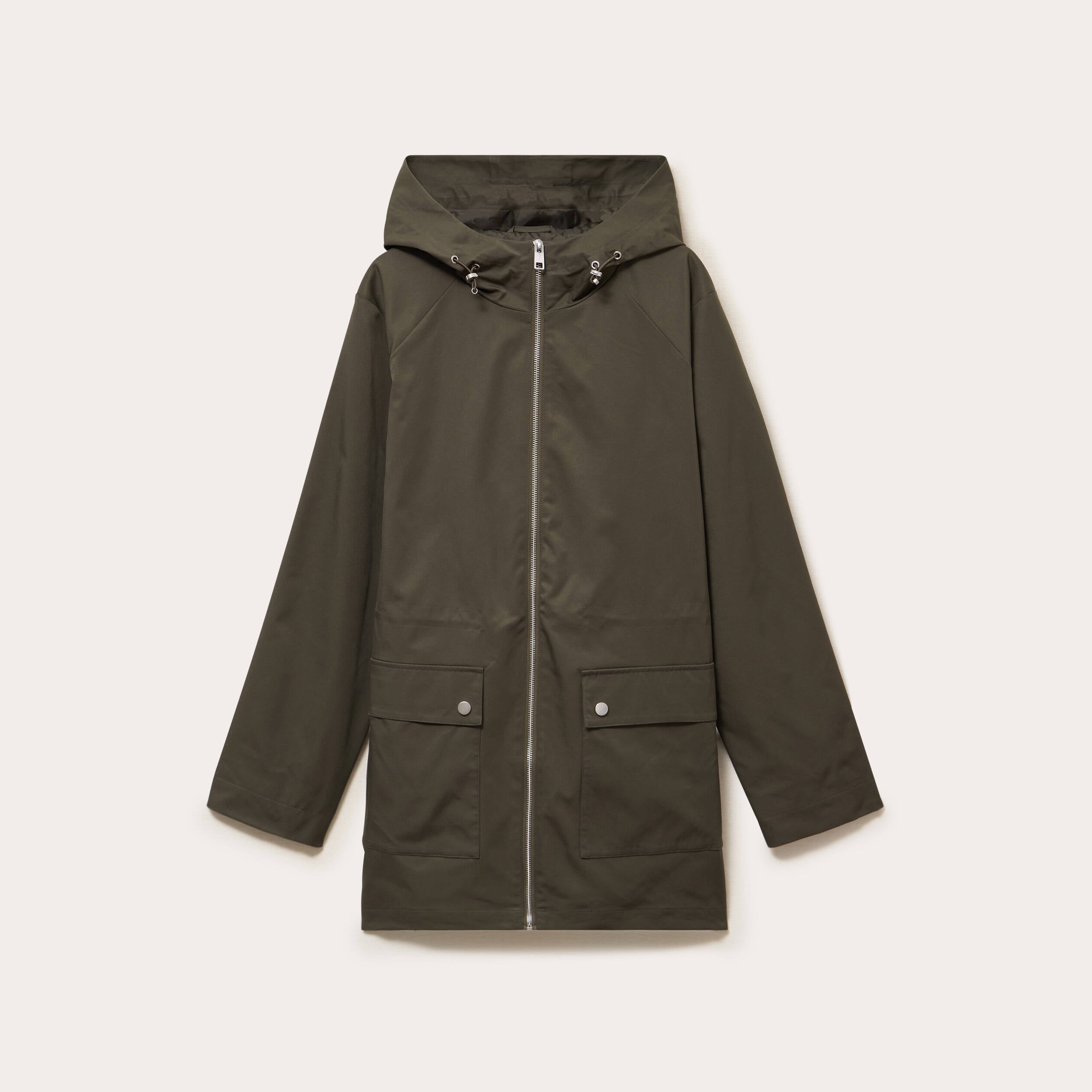 Parka &agrave; capuche taille ajustable vert kaki femme