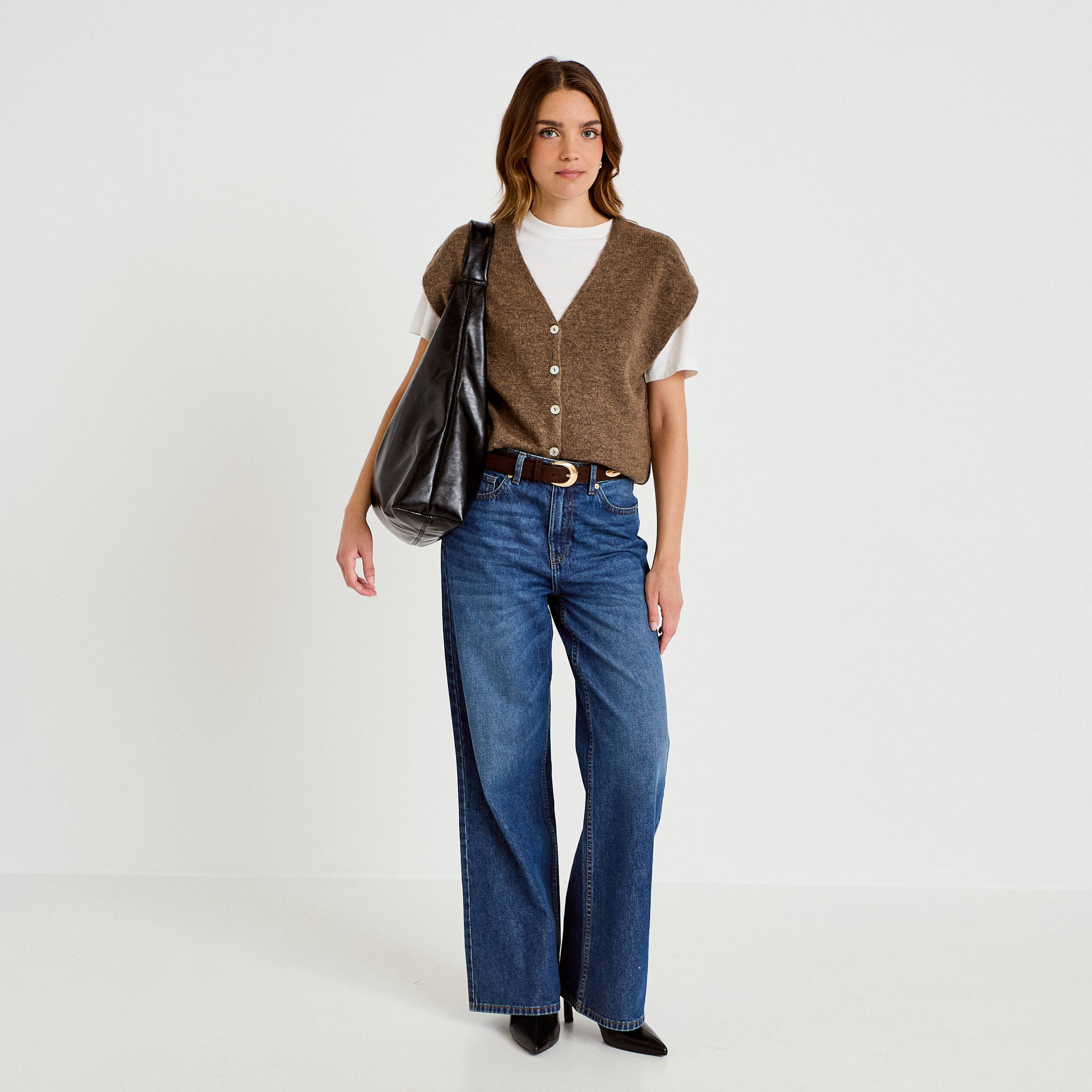 Gilet sans manches marron clair femme