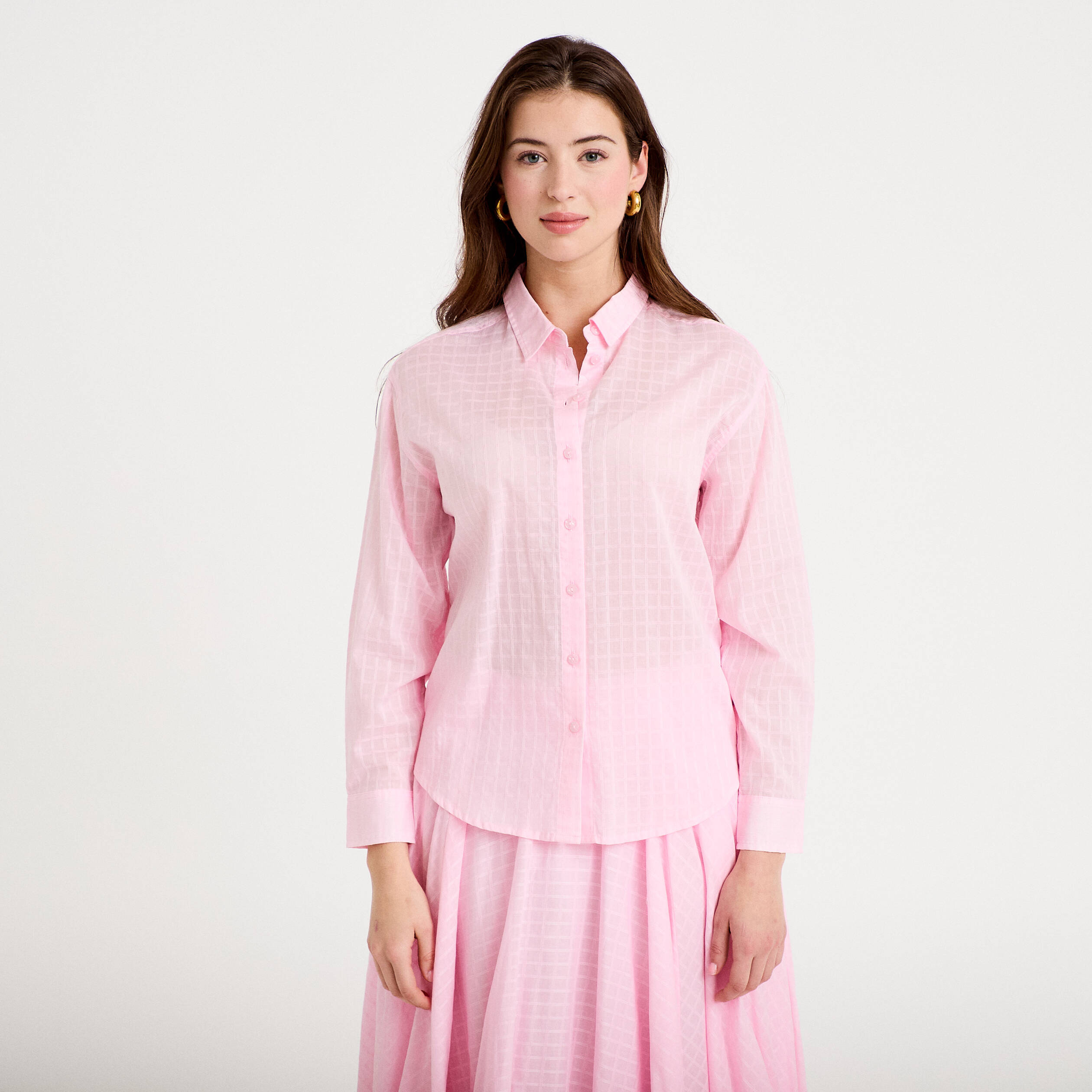 Chemise manches longues rose clair femme