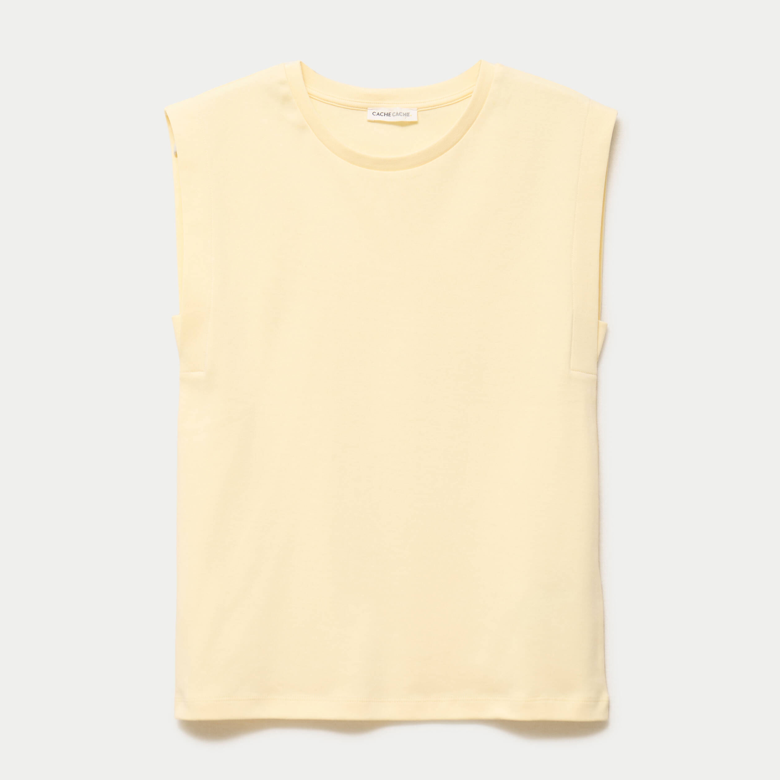 T-shirt col rond sans manches jaune pastel femme