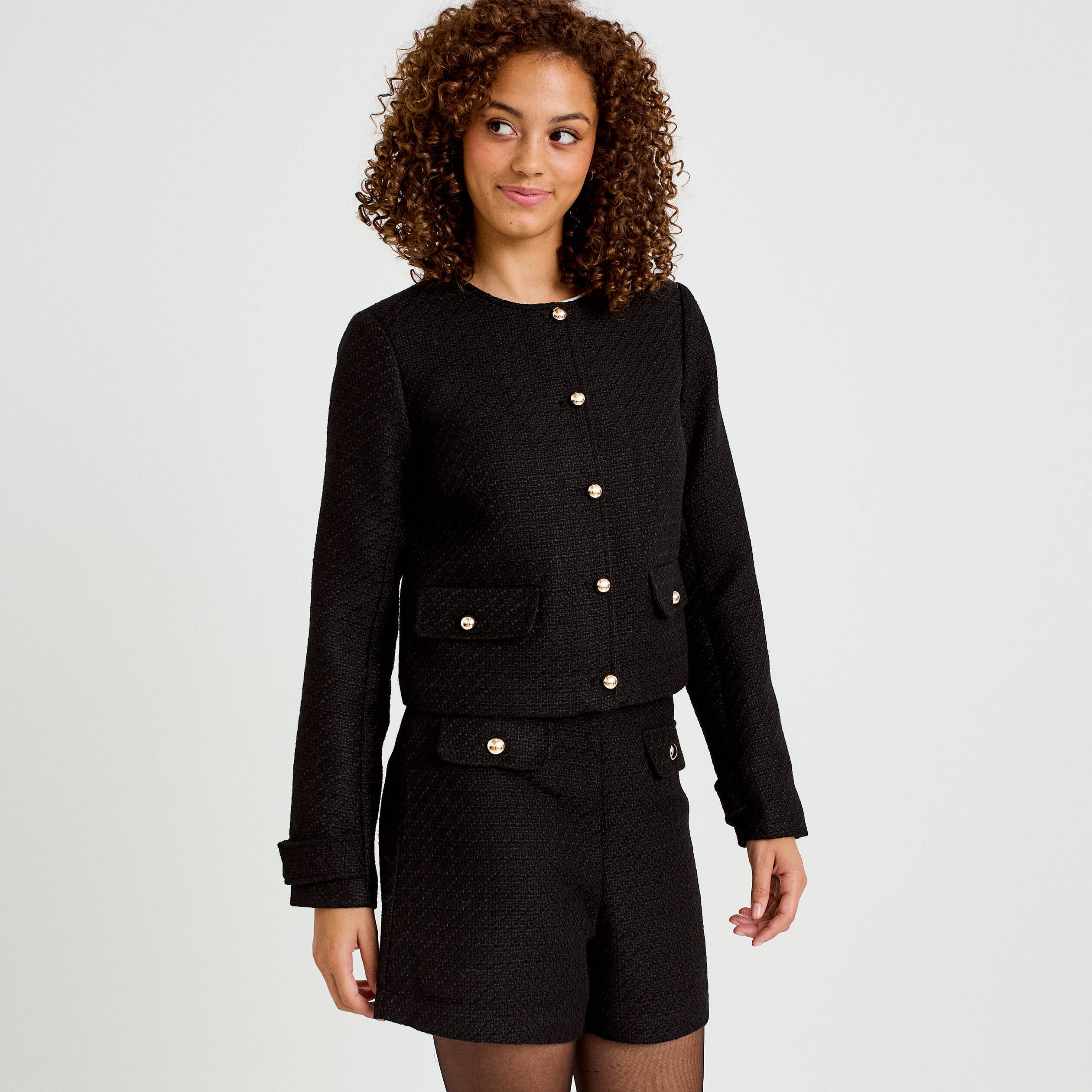 Short en tweed noir femme