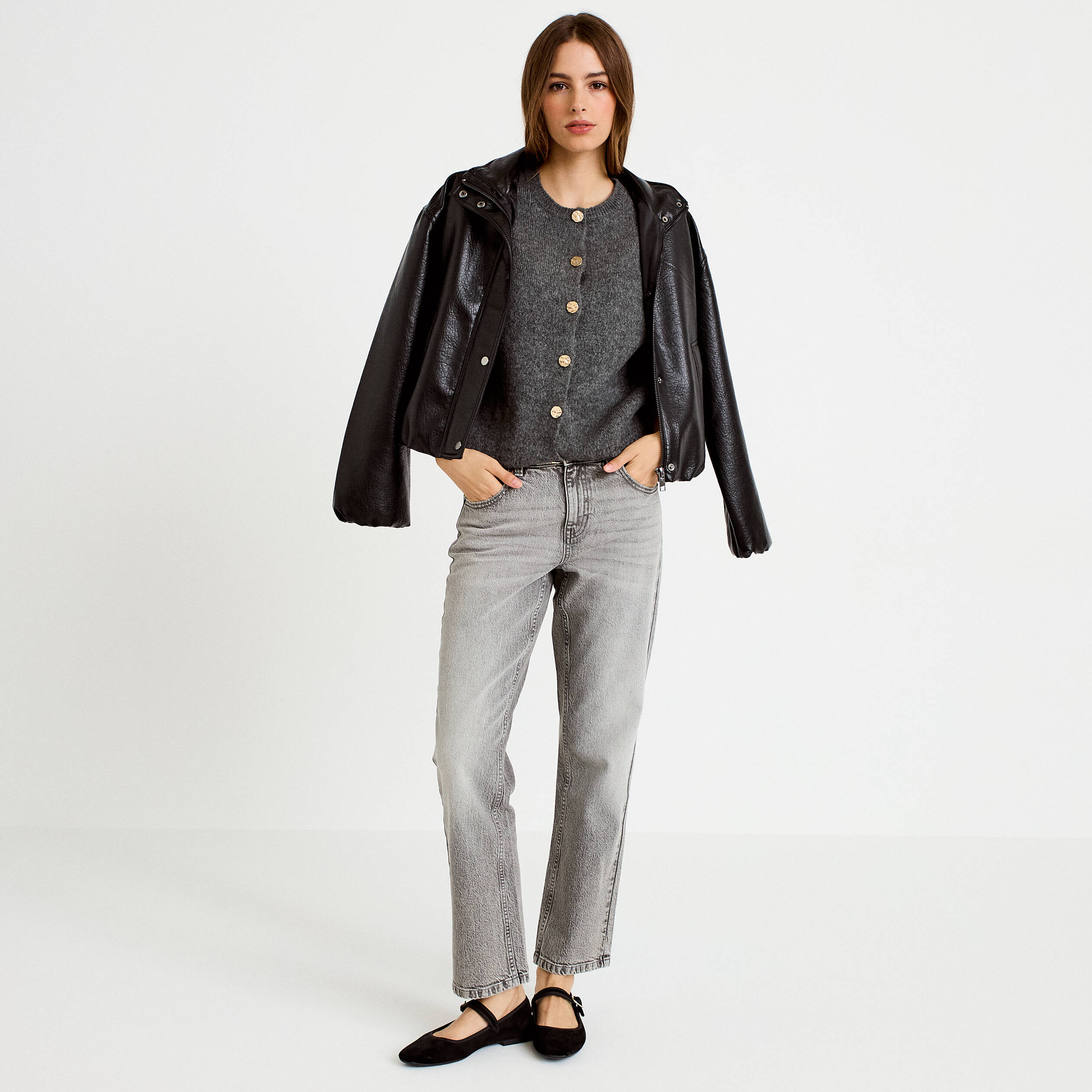 Gilet ample sans manches gris fonc&eacute; femme