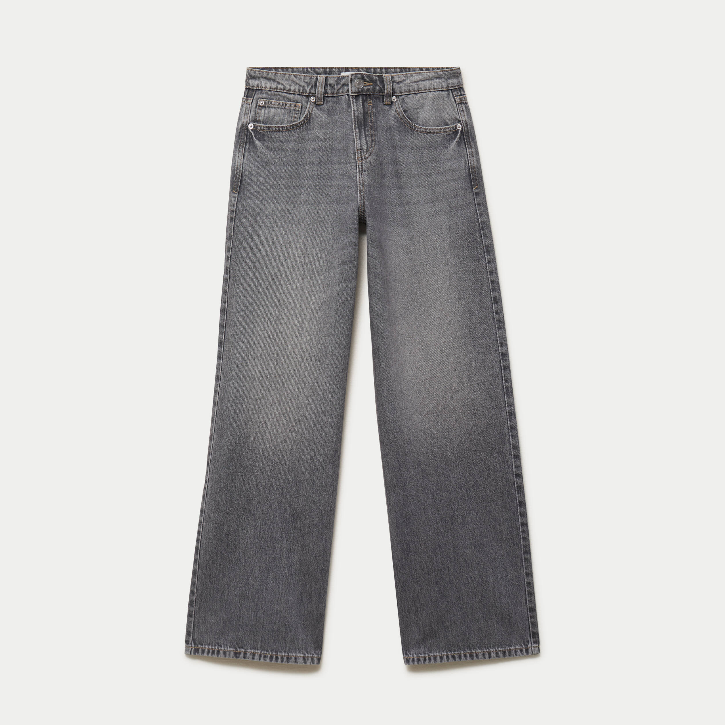 Jean wide leg taille basse denim gris femme
