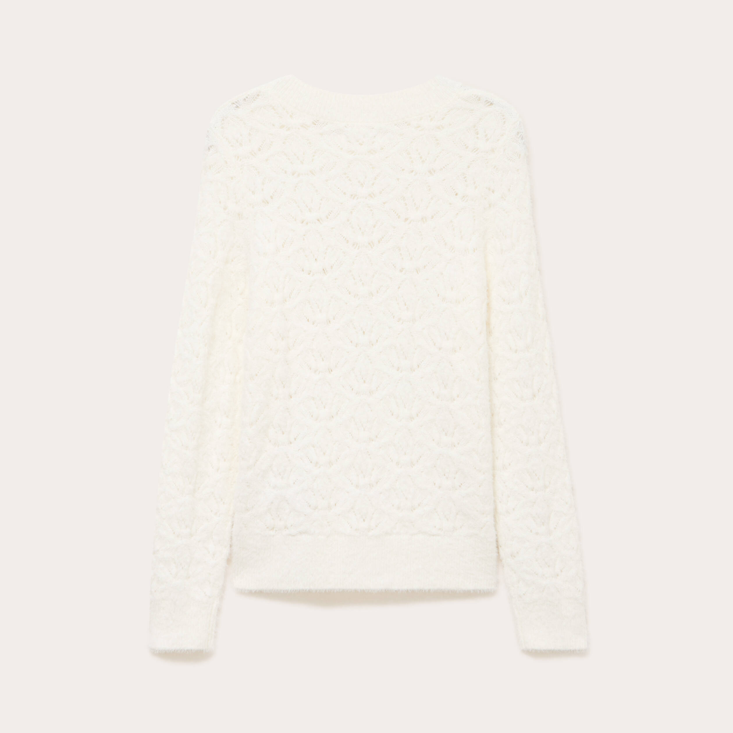 Pull ajour&eacute; col rond manches longues ecru femme