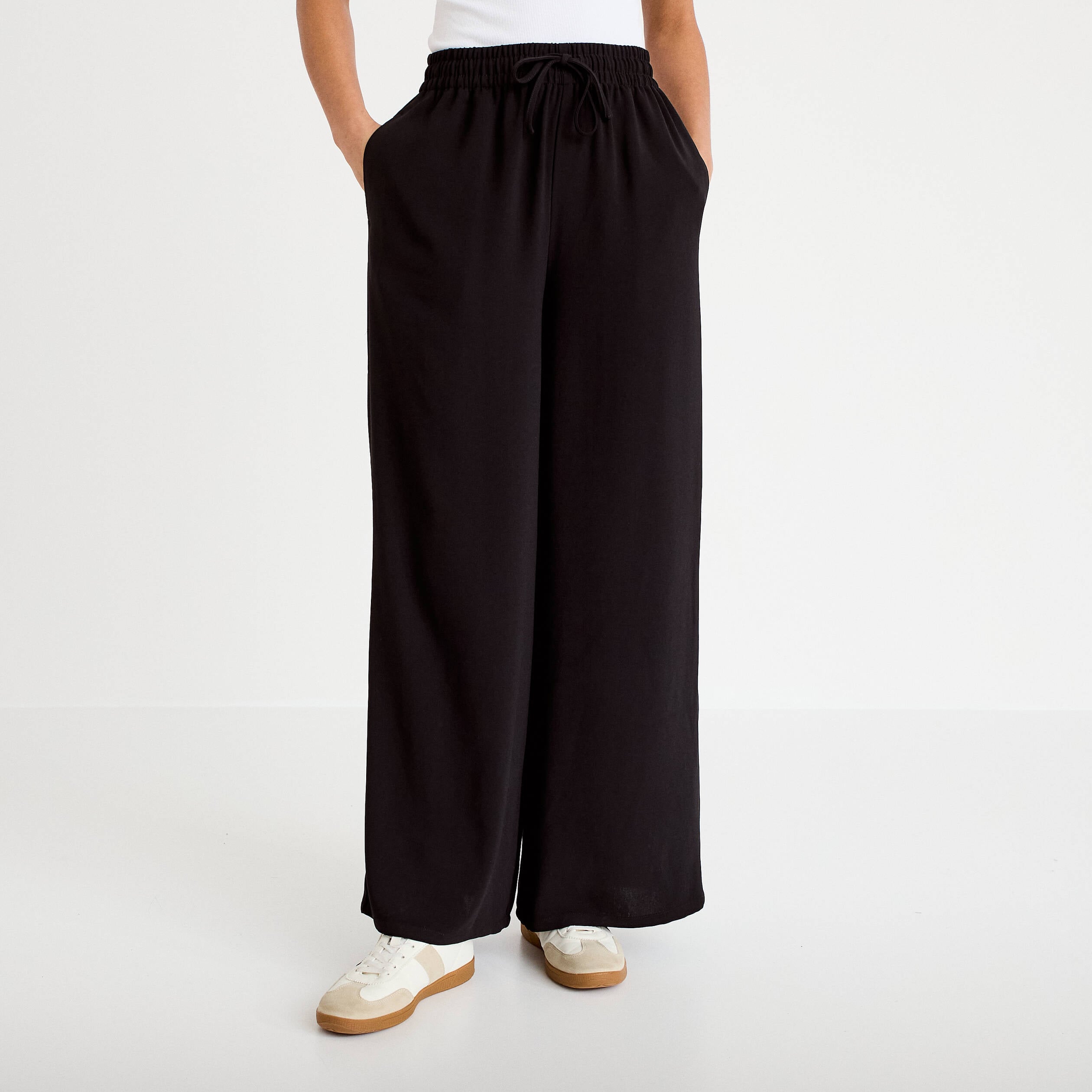 Pantalon large taille standard noir femme