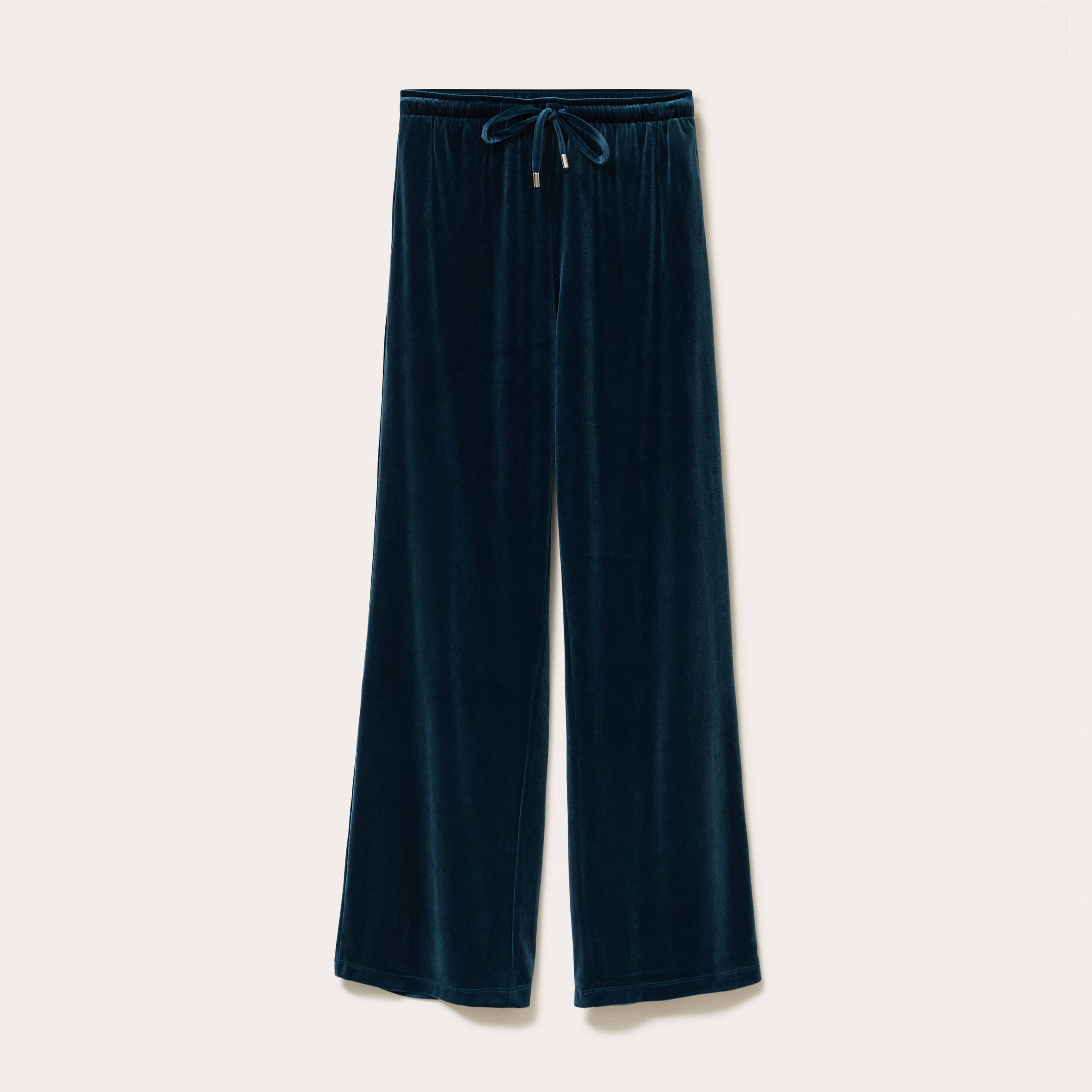 Pantalon large en velours bleu canard femme