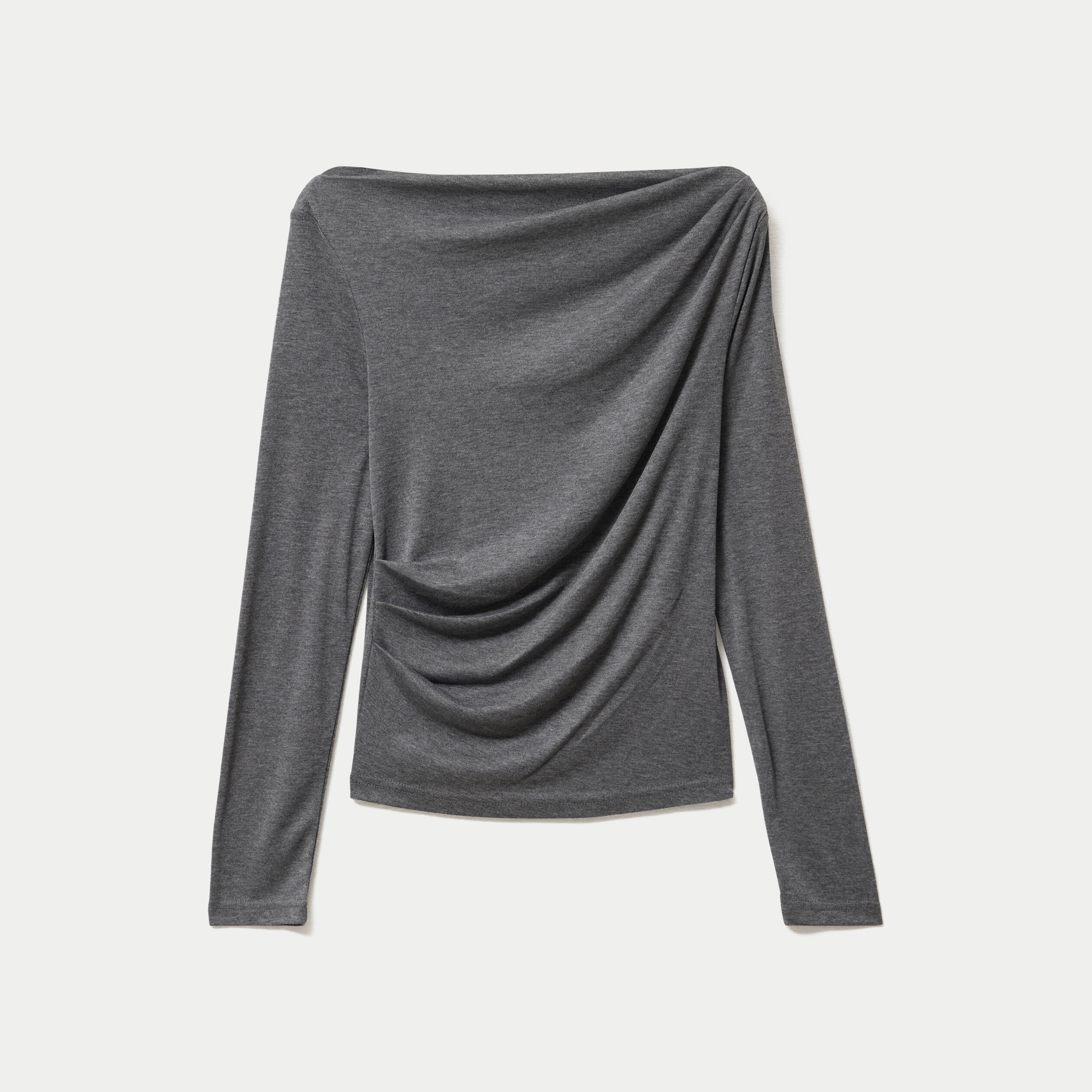 T-shirt col b&eacute;nitier manches longues gris fonc&eacute; femme