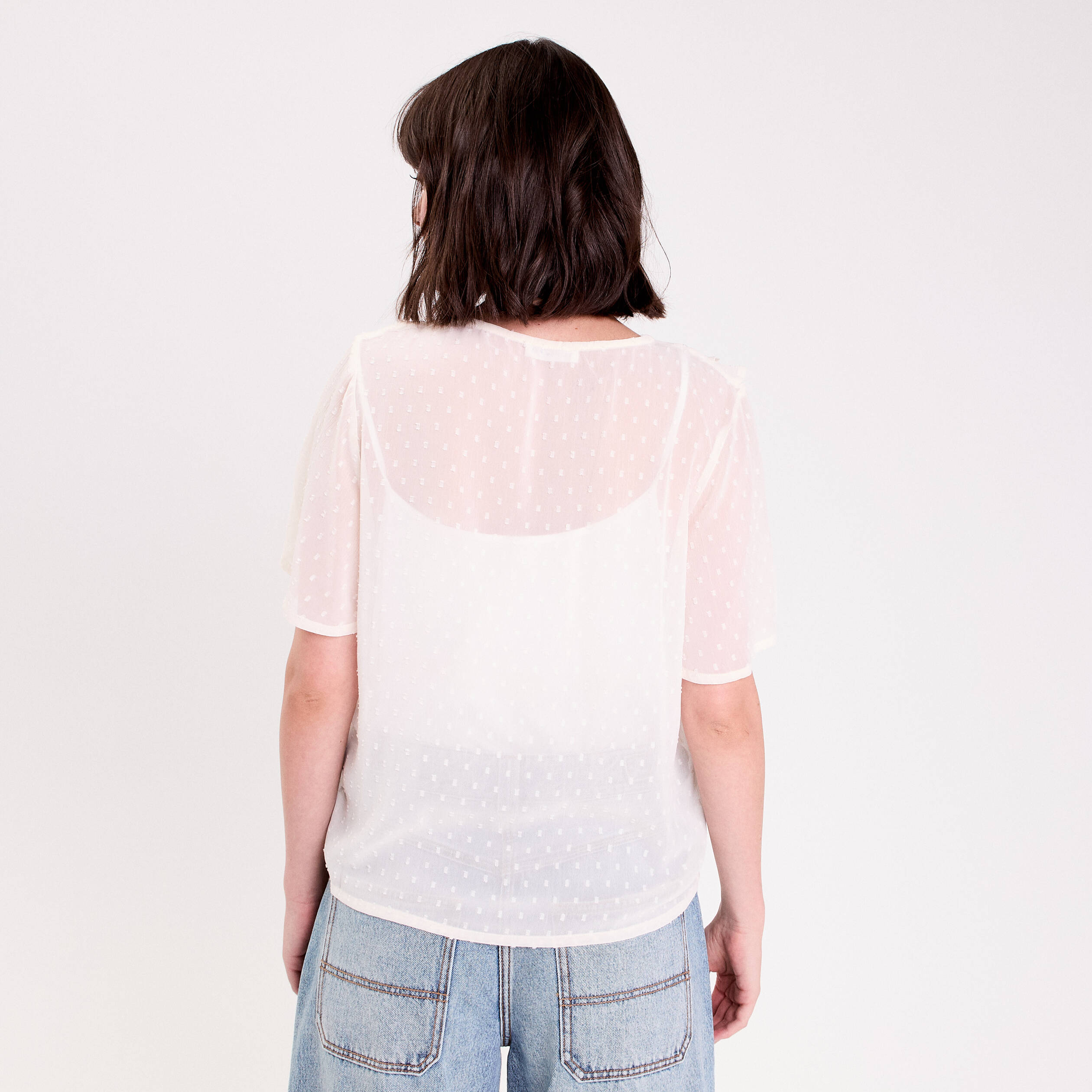 Blouse manches courtes ecru femme