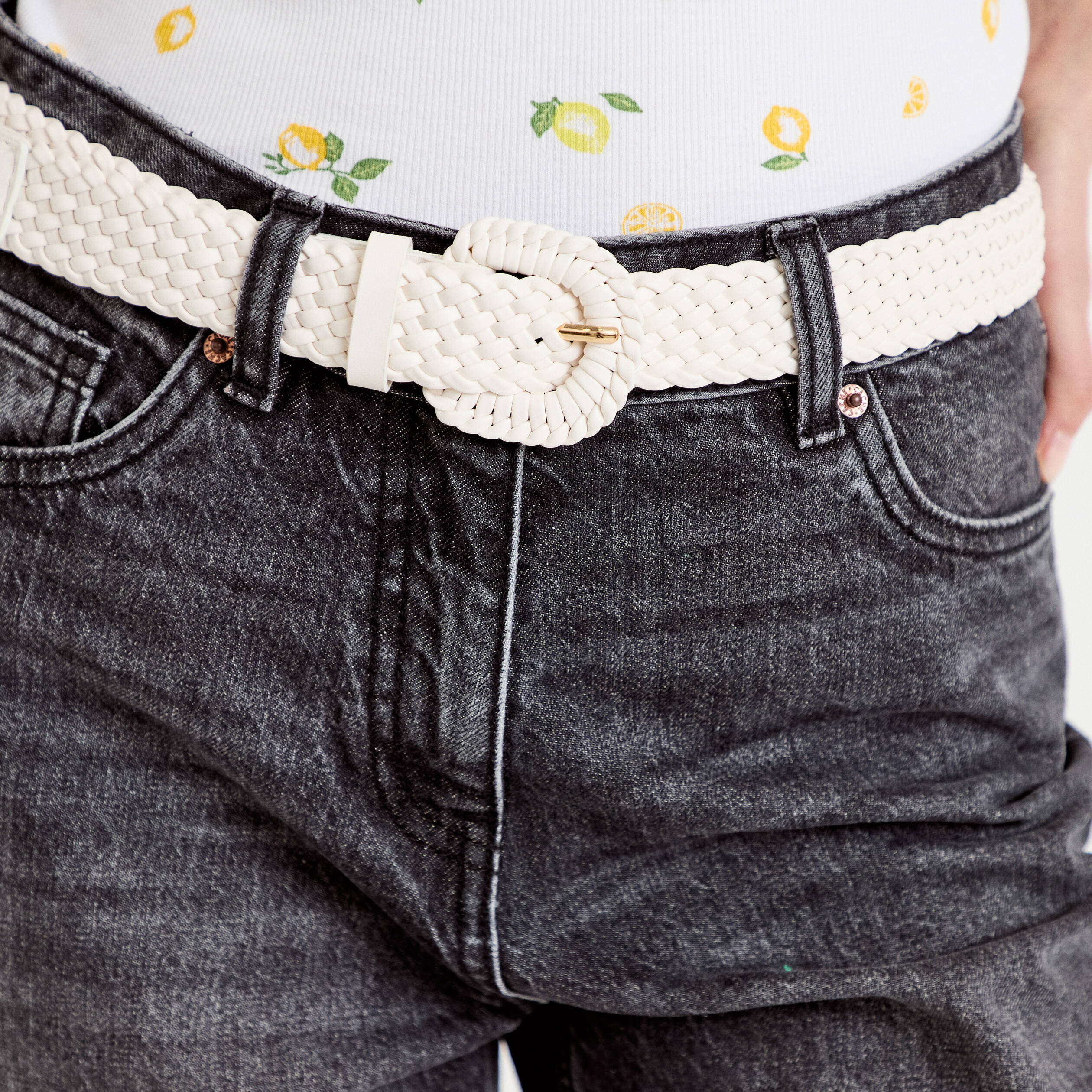 Ceinture large tress&eacute;e chin&eacute;e ecru femme