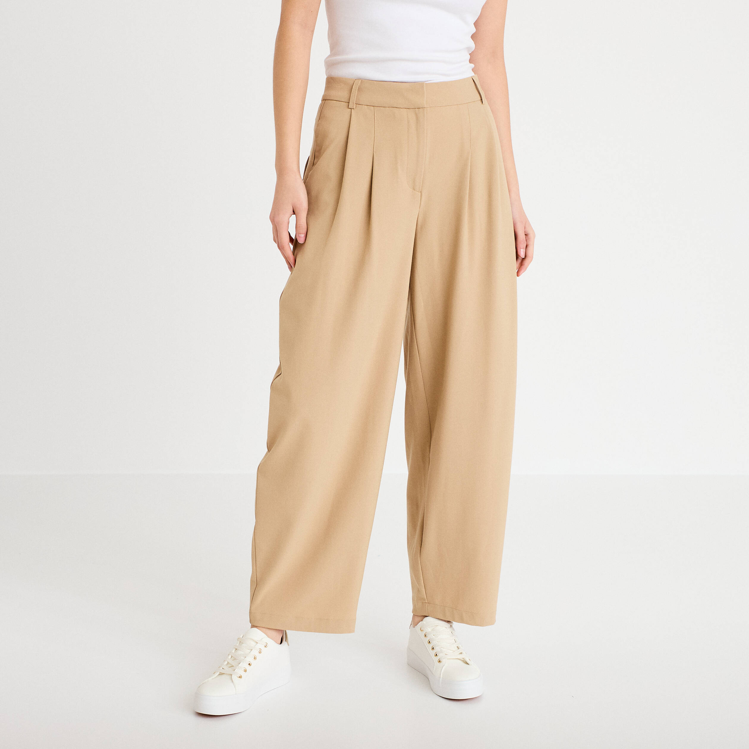 Pantalon barrel beige femme