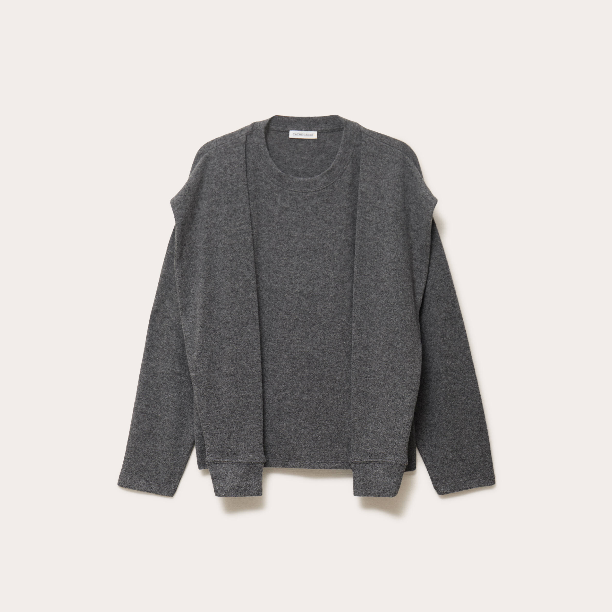 Pull effet 2-en-1 gris fonc&eacute; femme