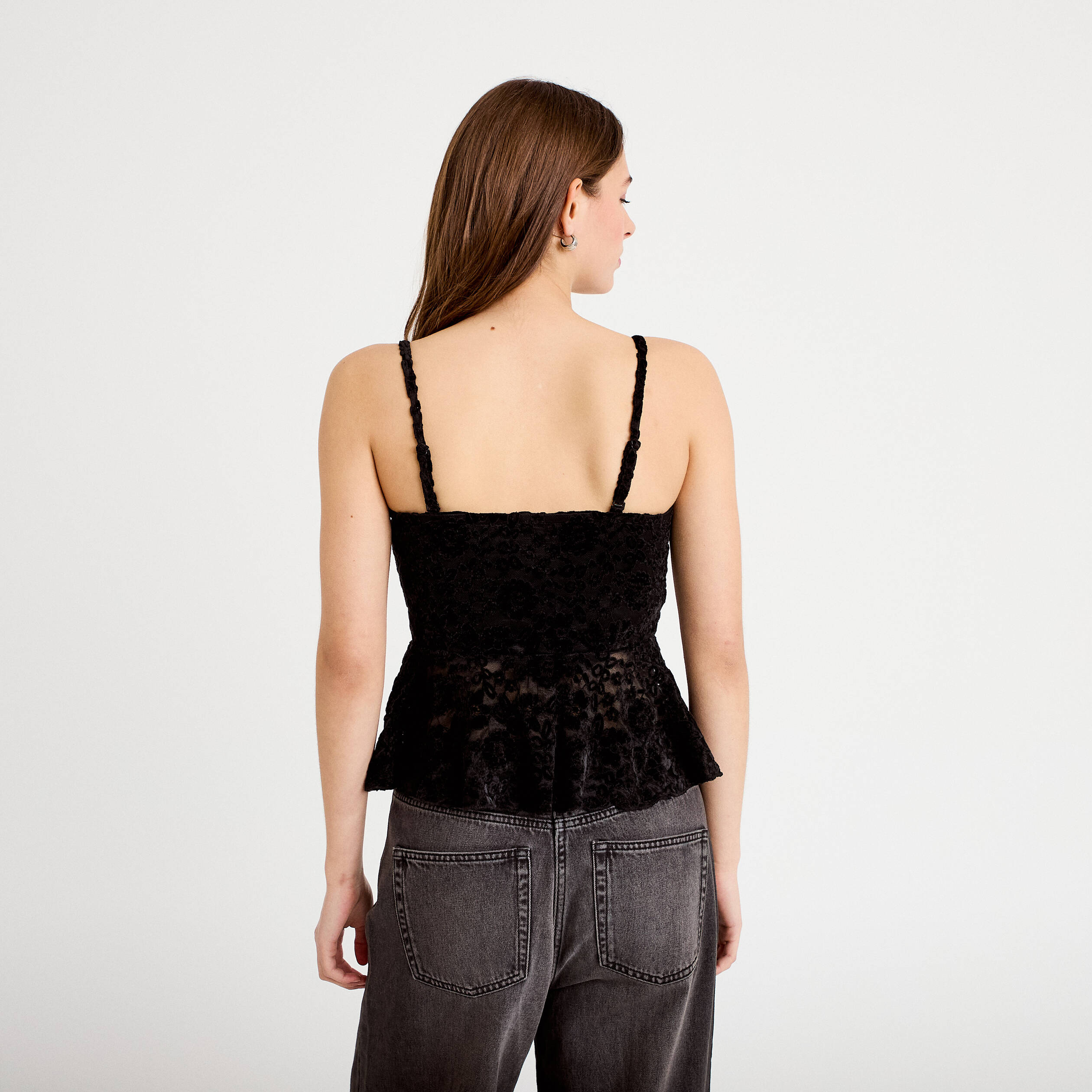 Top dentelle velours bretelles amovibles noir femme