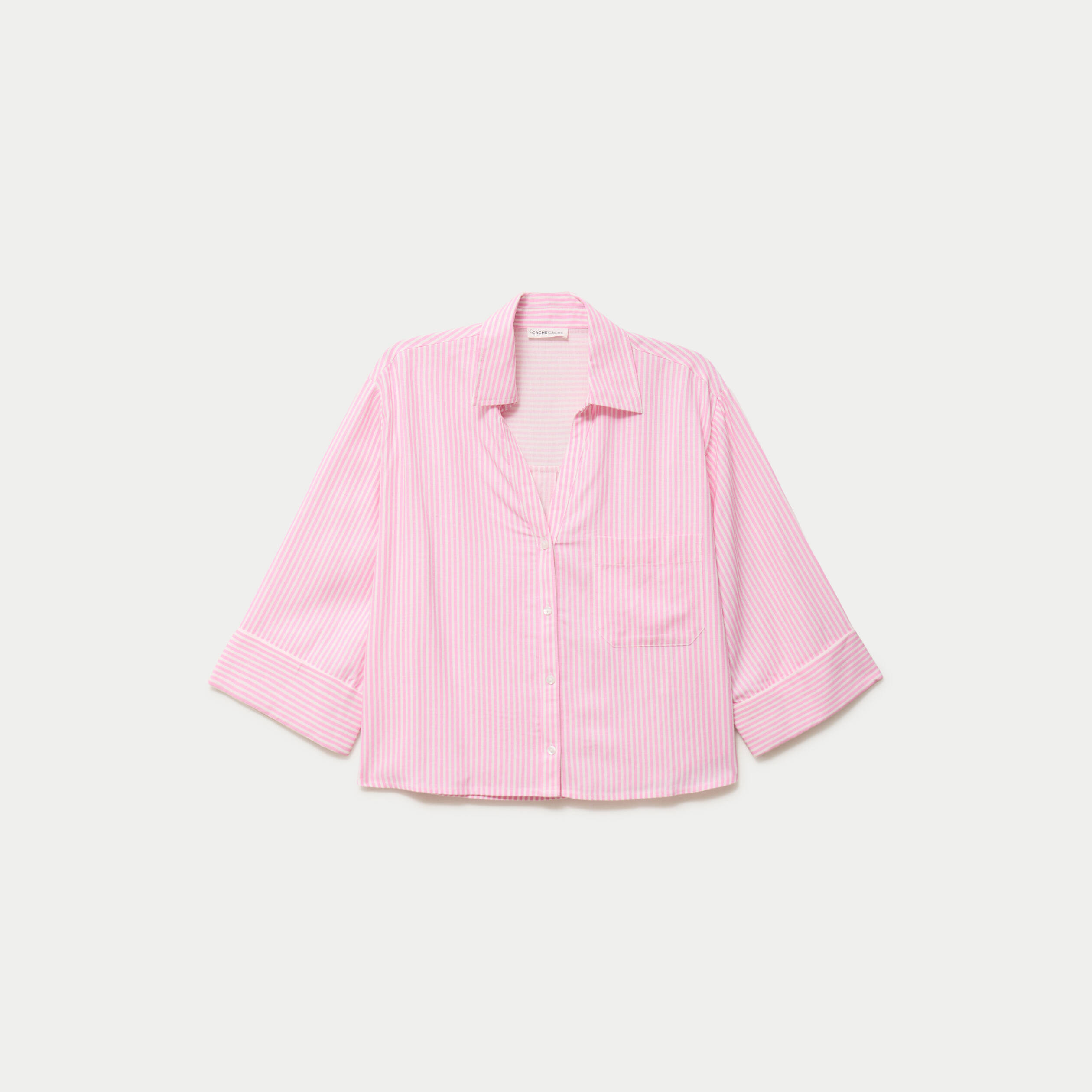 Chemise col classique manches 3/4 rose femme