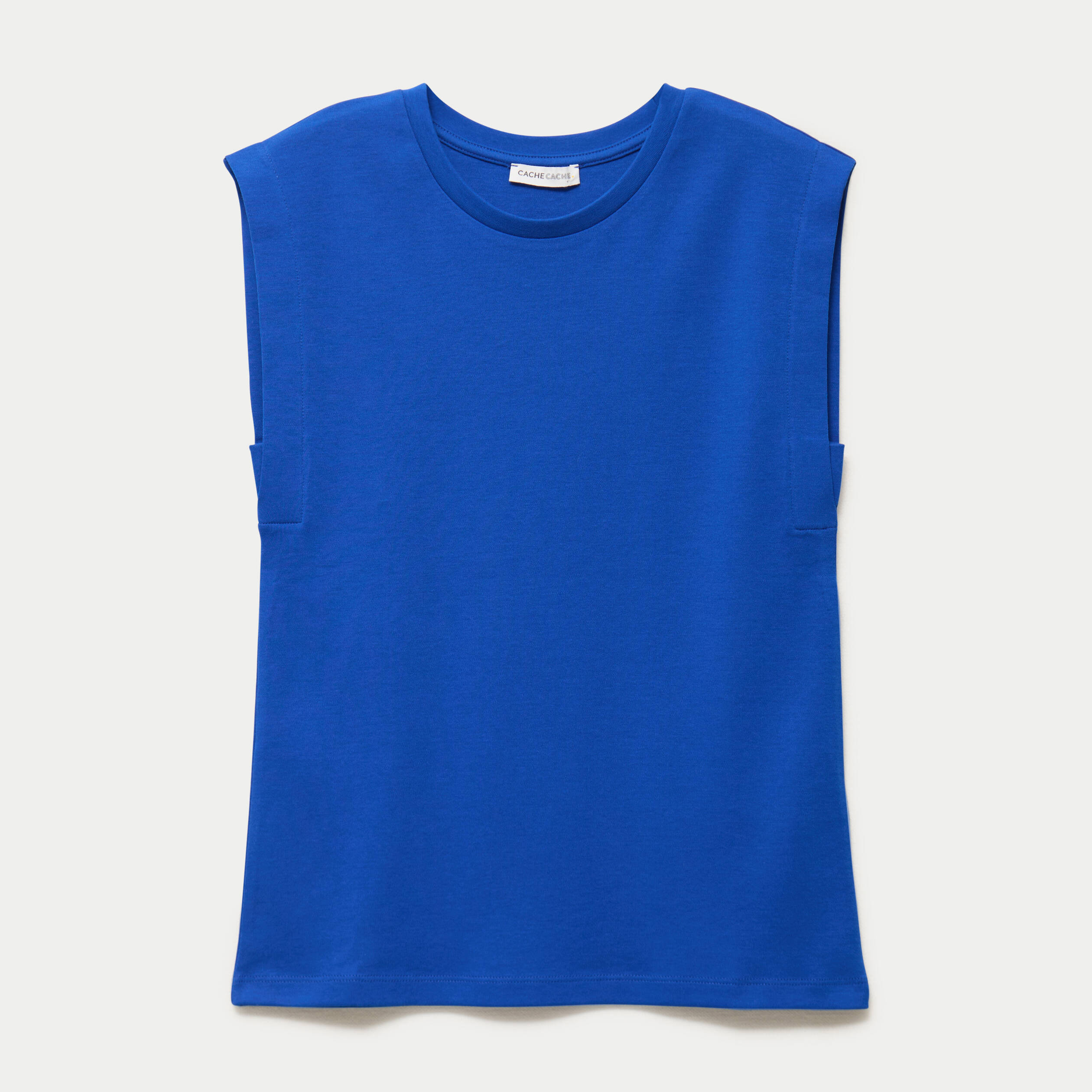 T-shirt col rond sans manches bleu electrique femme