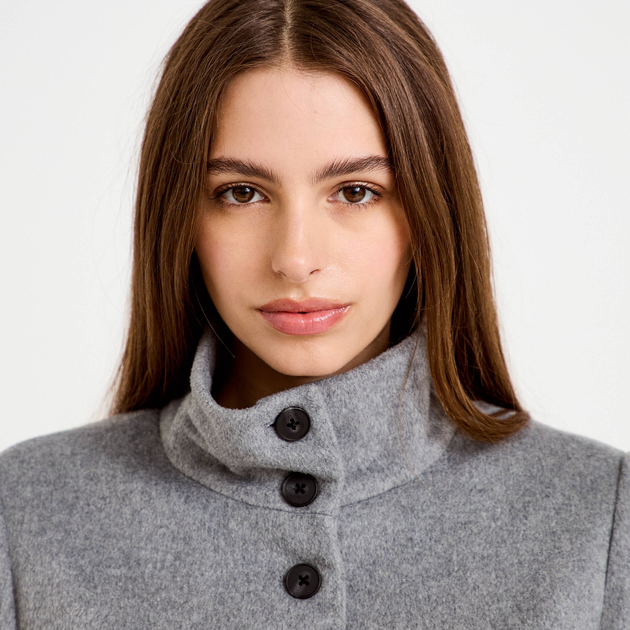 Veste courte aspect laineux gris femme