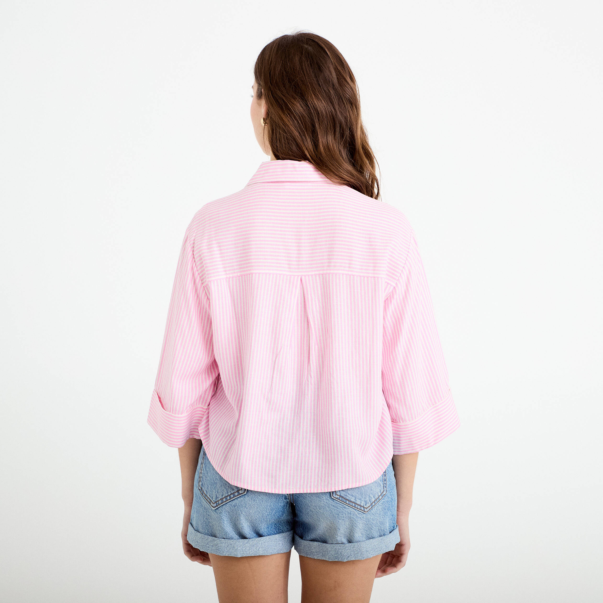Chemise col classique manches 3/4 rose femme
