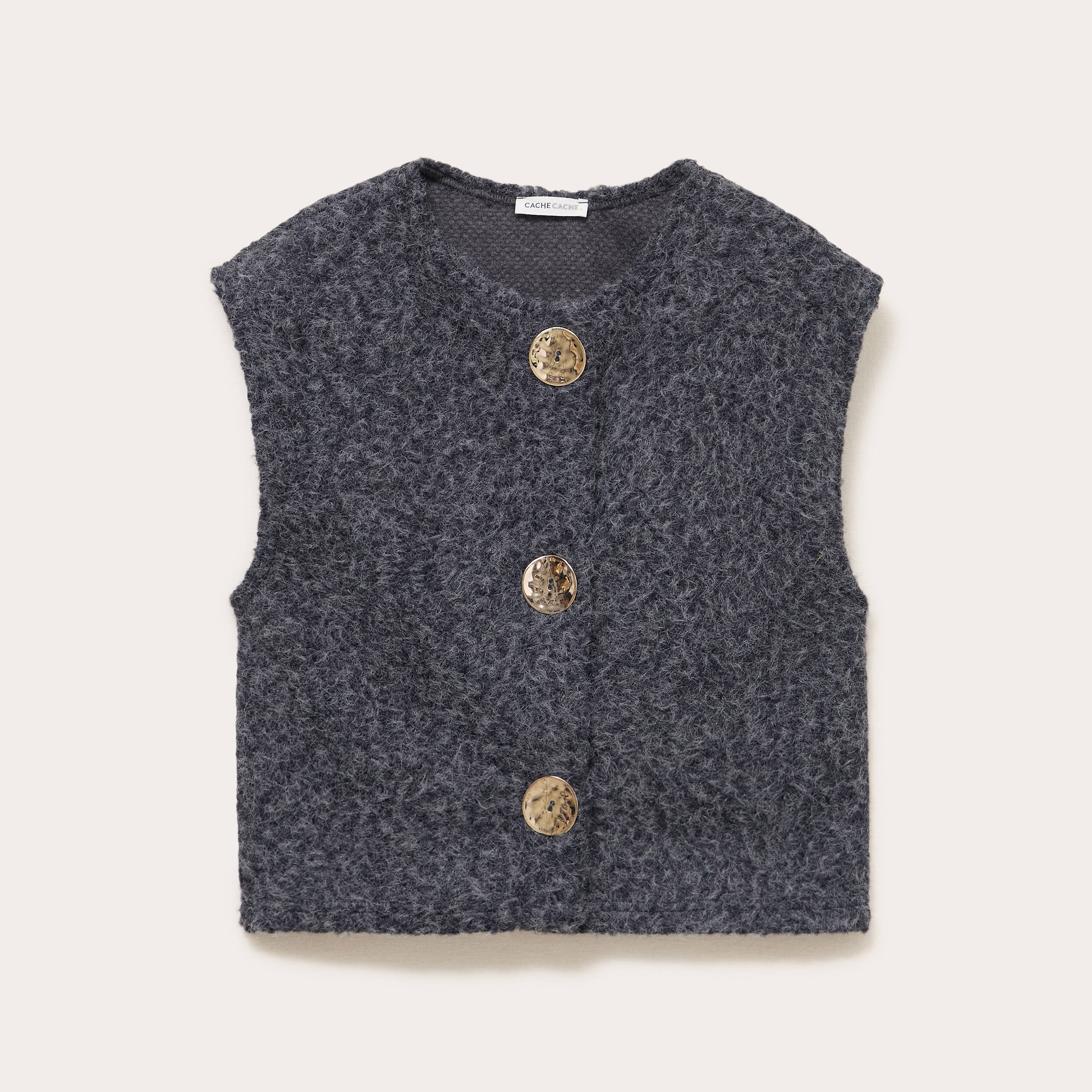 Gilet sans manches effet polaire gris fonc&eacute; femme