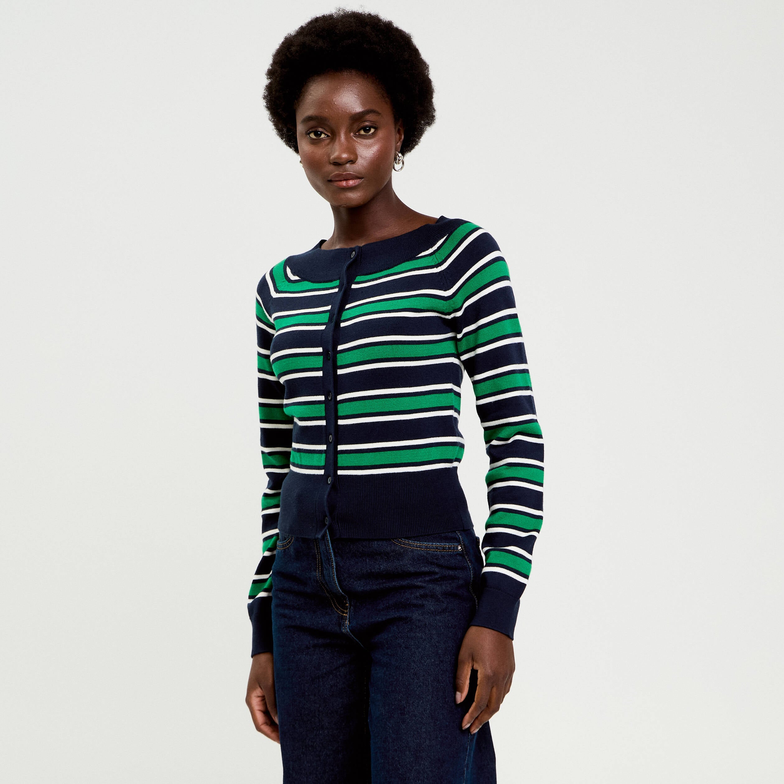 Gilet col bateau bleu marine femme