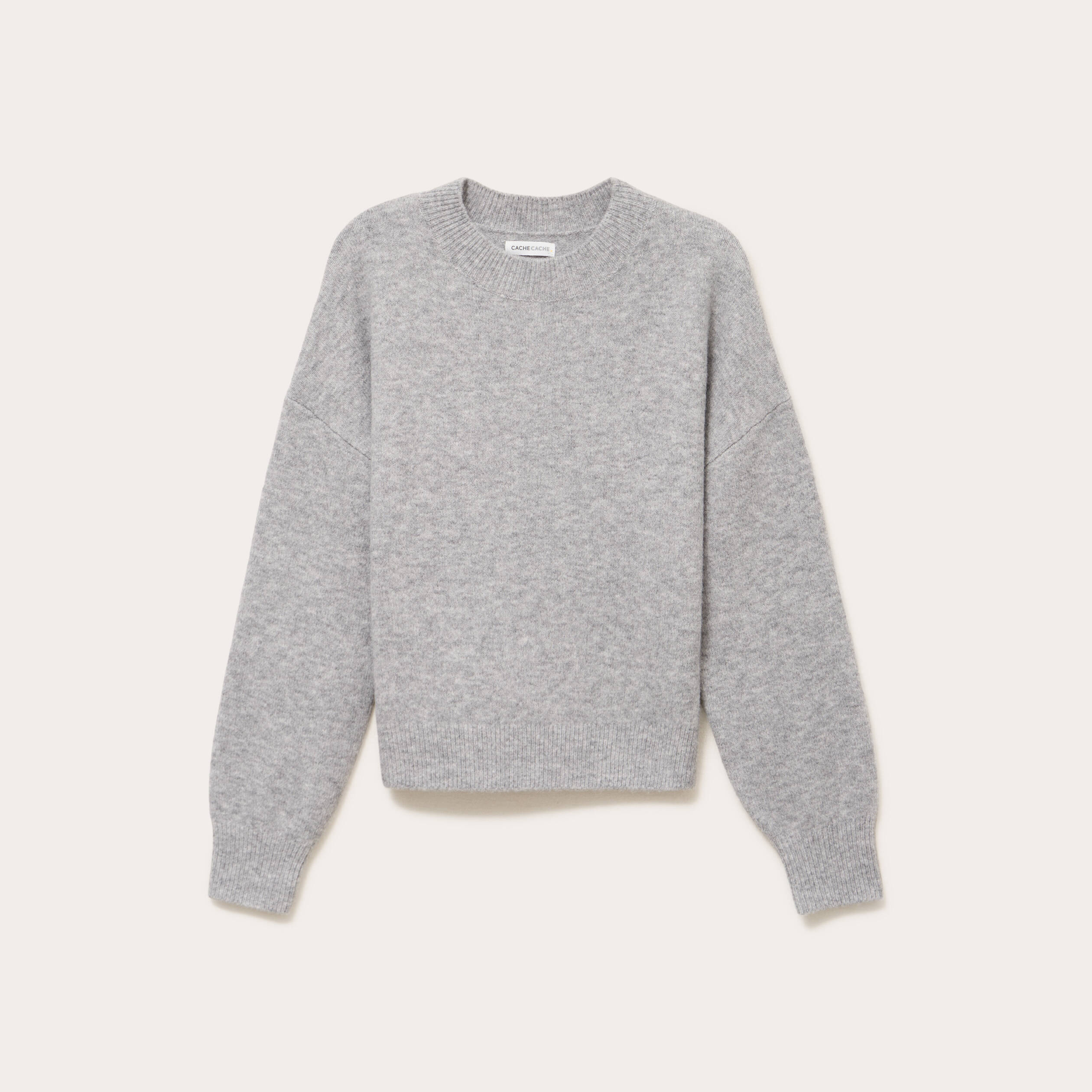 Pull col rond gris clair femme