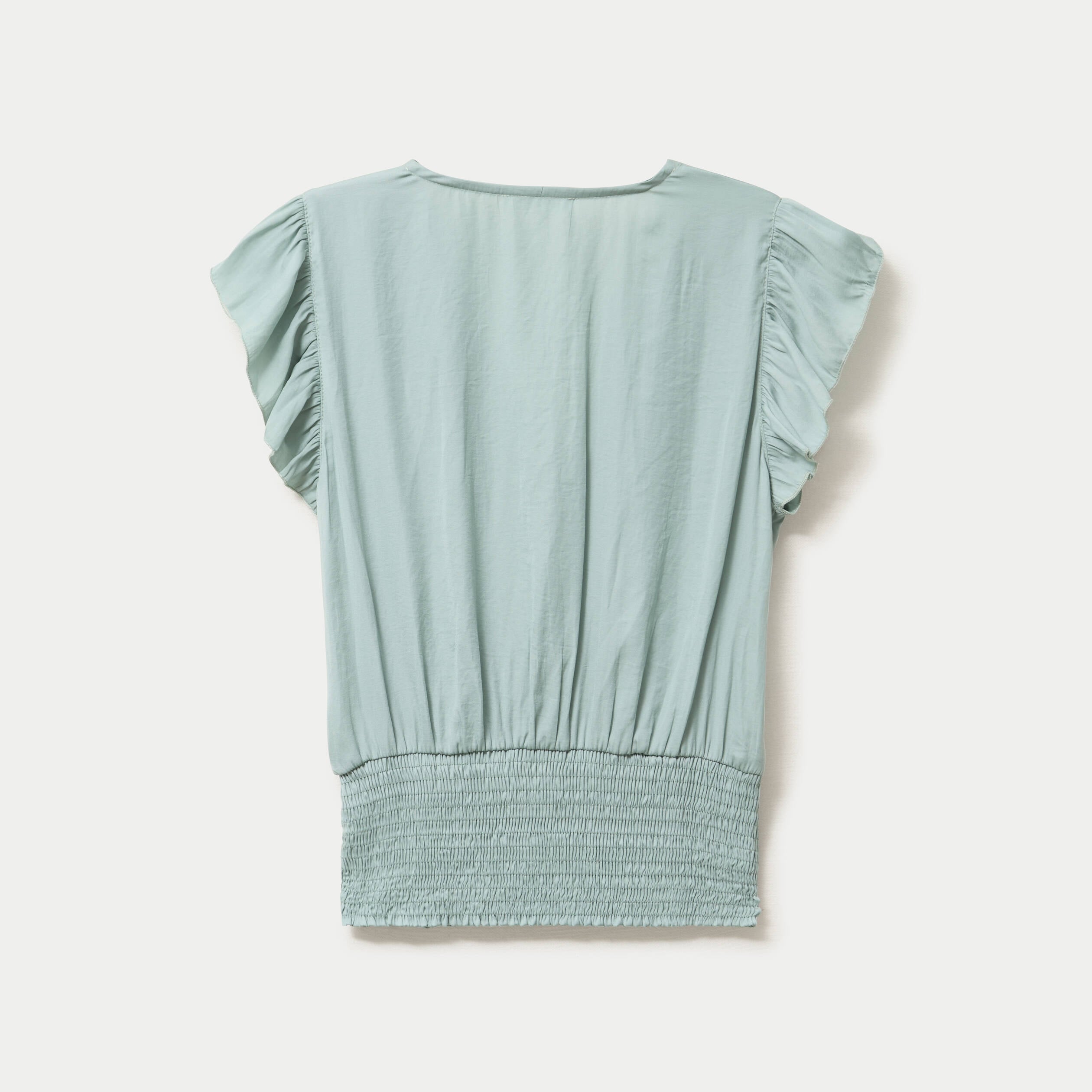 Blouse cintr&eacute;e col v manches courtes vert pastel femme