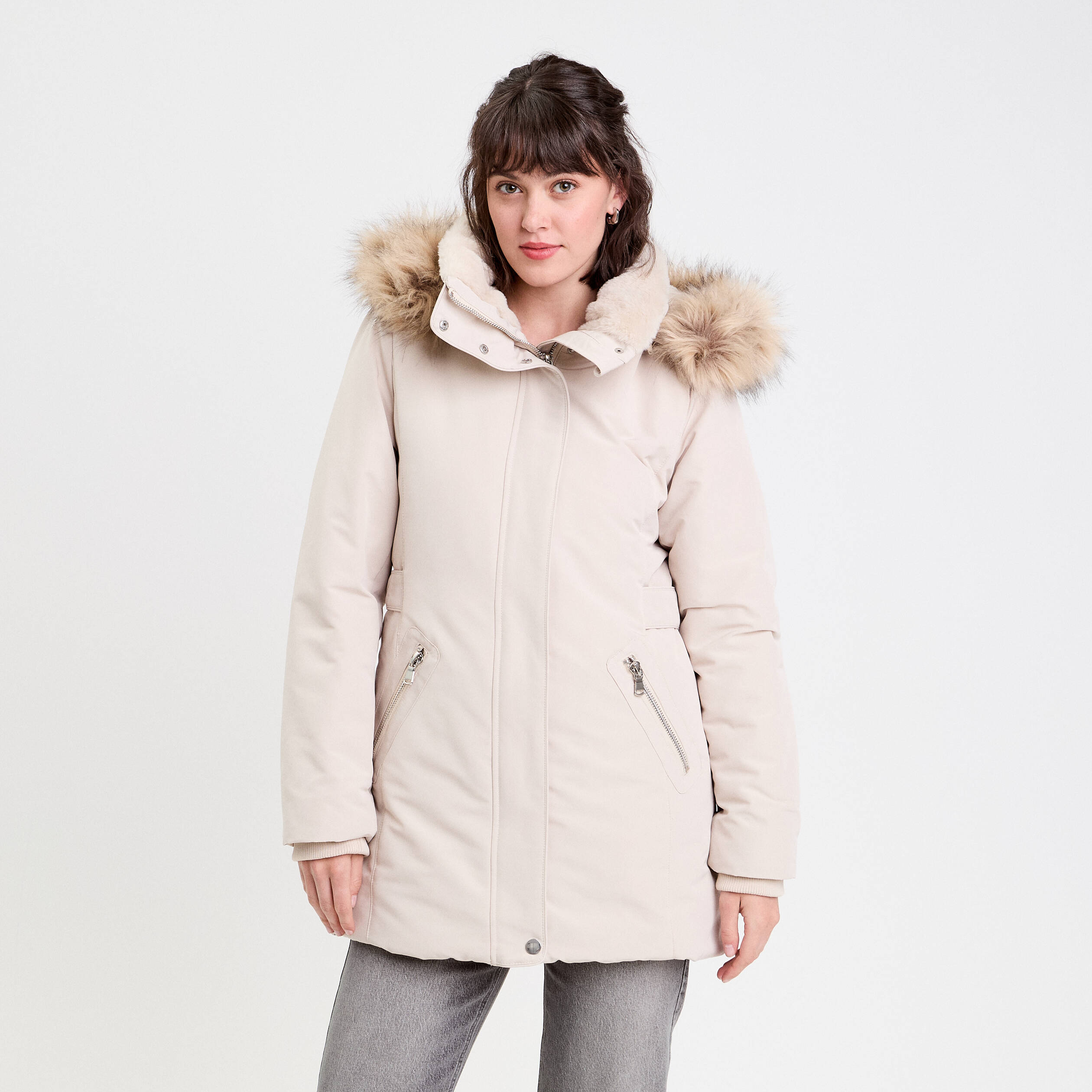 Pull Zara TRF écru à Capuche Fausse Fourrure - Taille S, Occasion Bon état