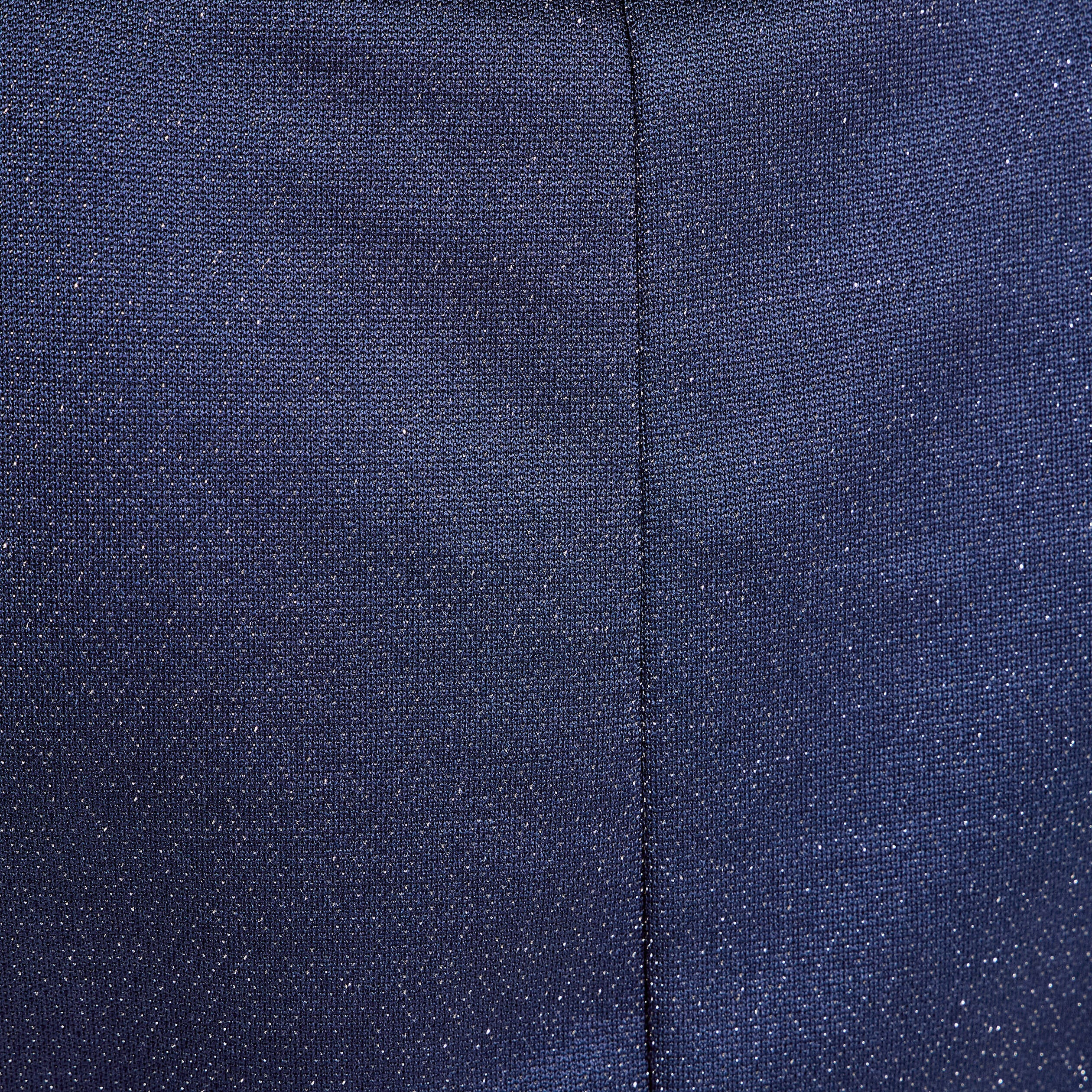 Robe longue fils m&eacute;tallis&eacute;s bleu fonc&eacute; femme