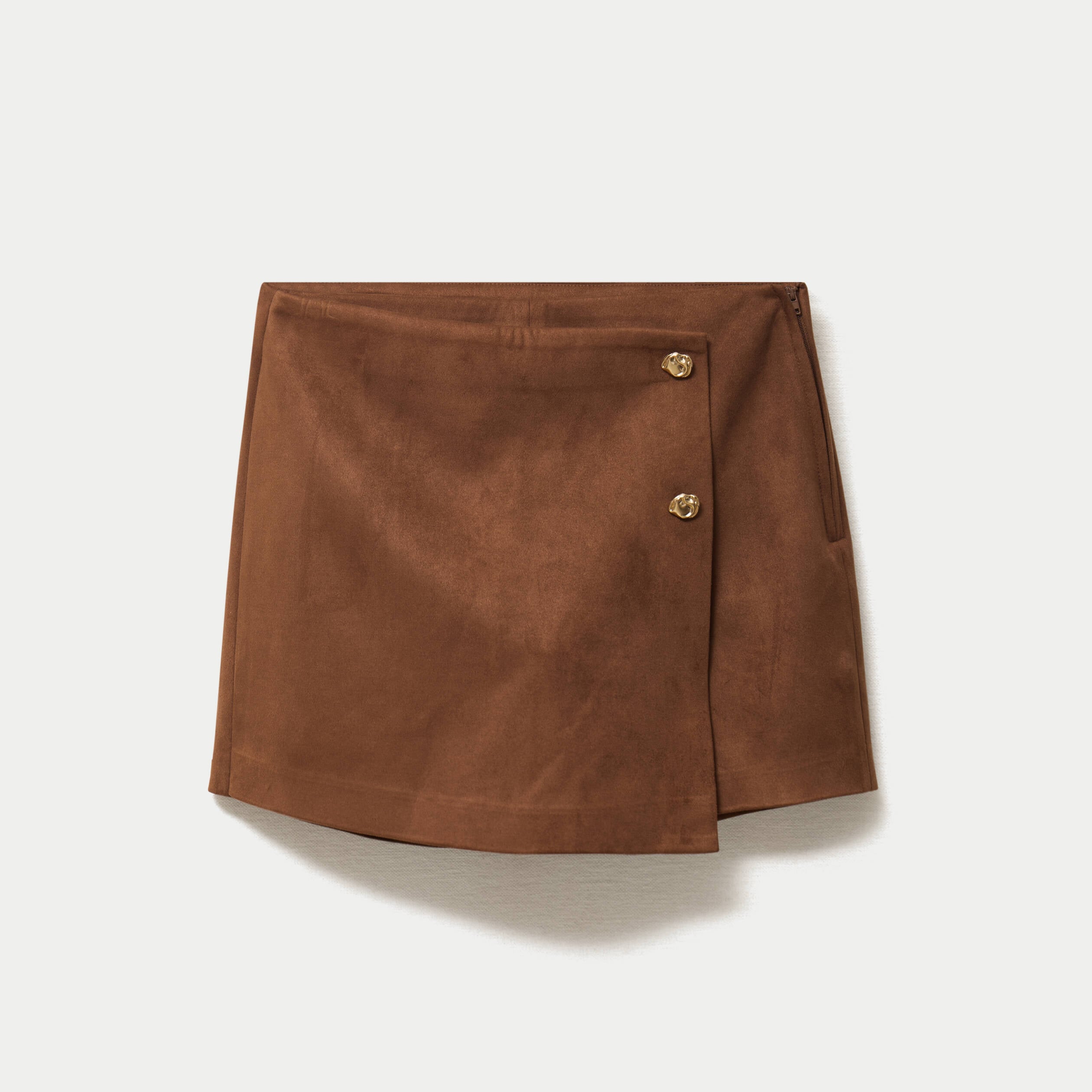 Jupe-short courte aspect daim marron femme