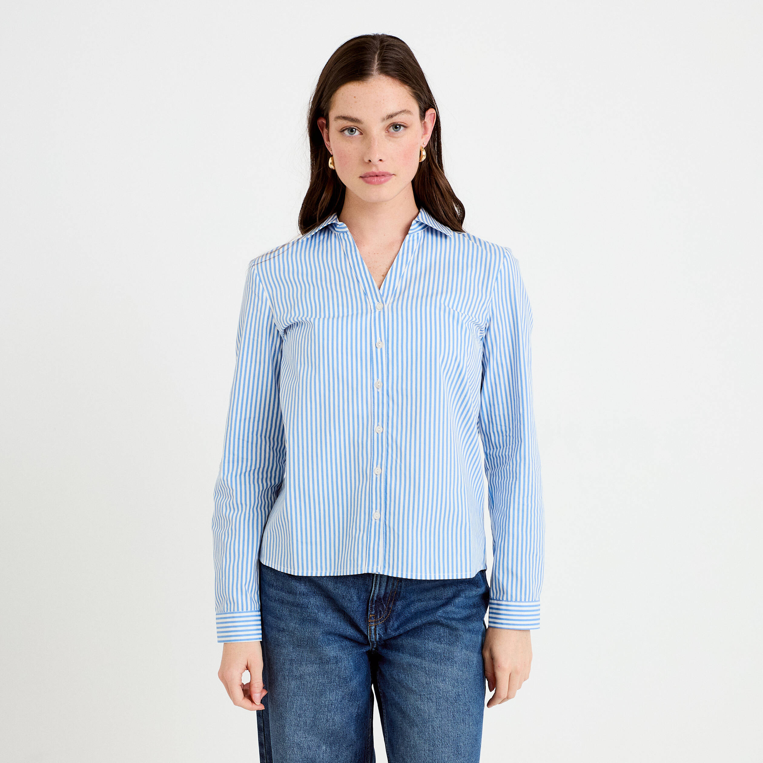 Chemise col classique bleu femme