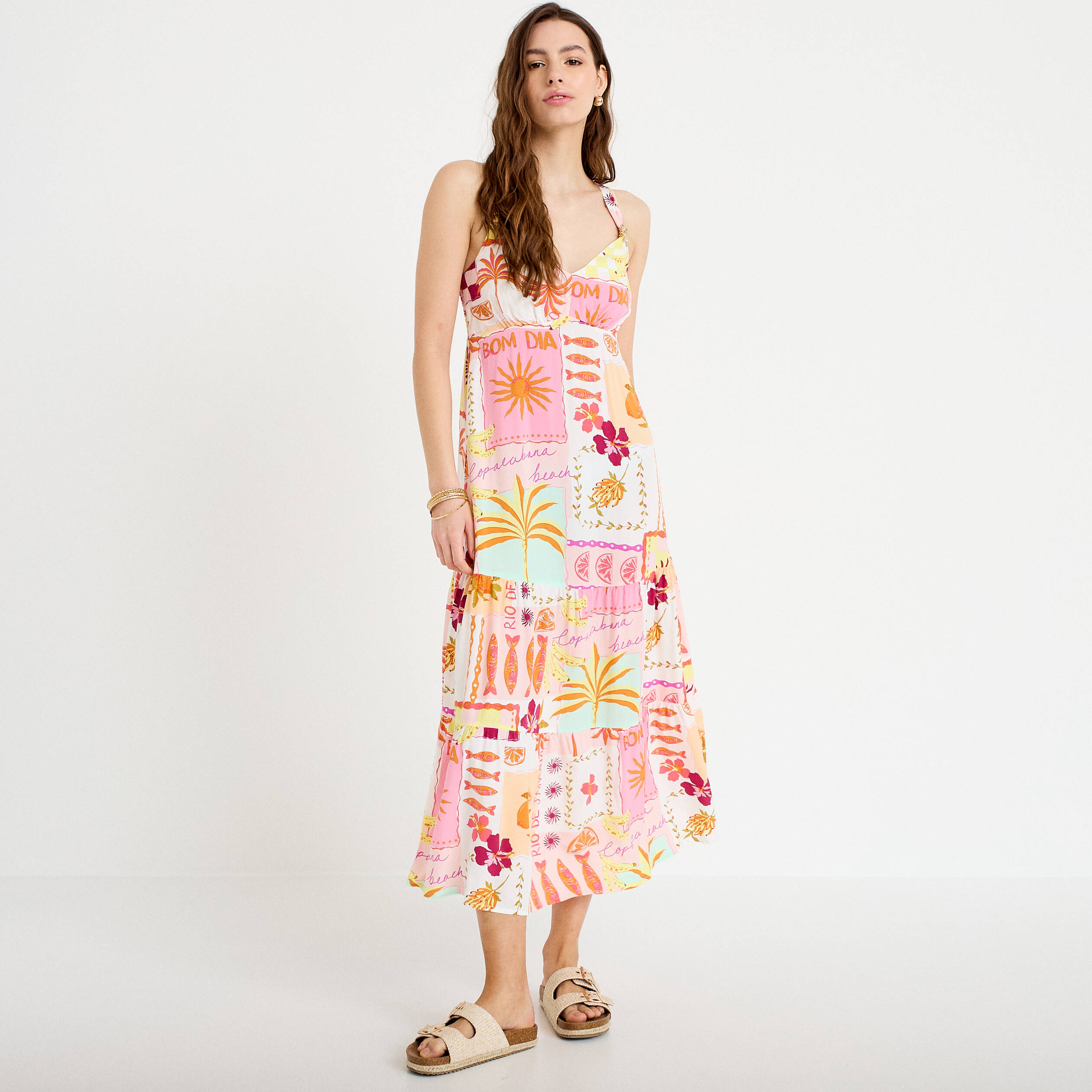 Robe longue &eacute;vas&eacute;e col coeur bretelles blanc femme