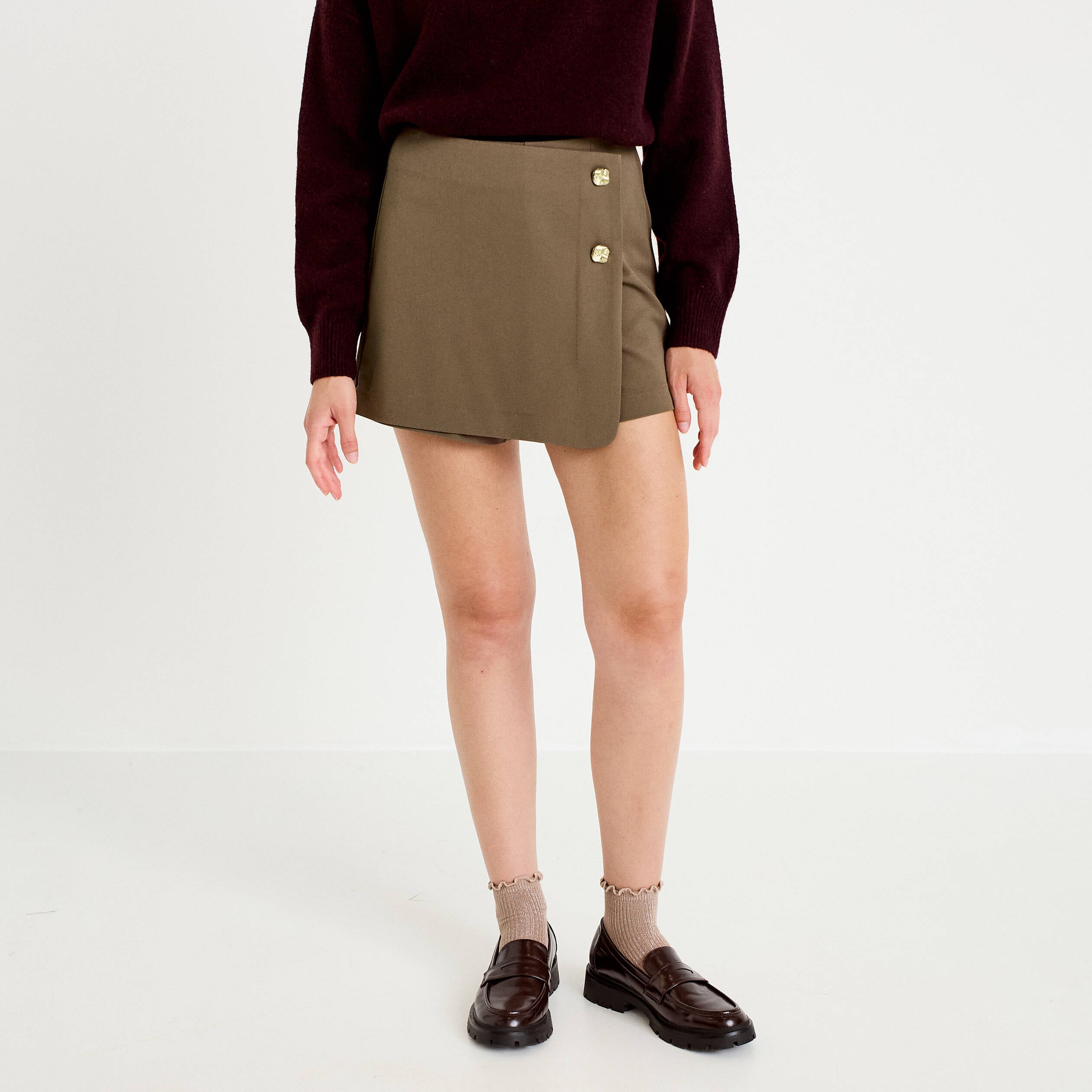 Jupe-short trap&egrave;ze courte taupe femme