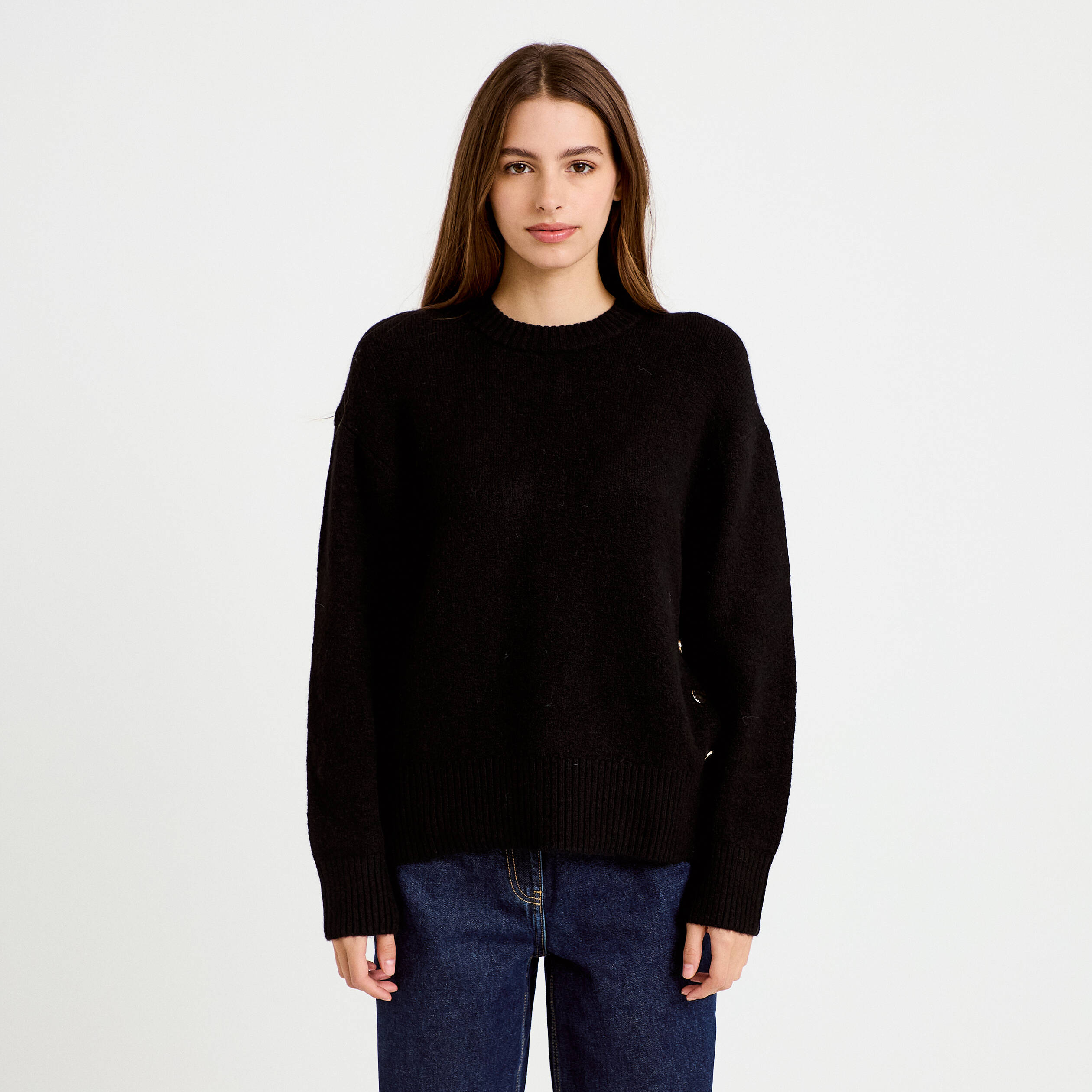 Pull manches longues noir femme