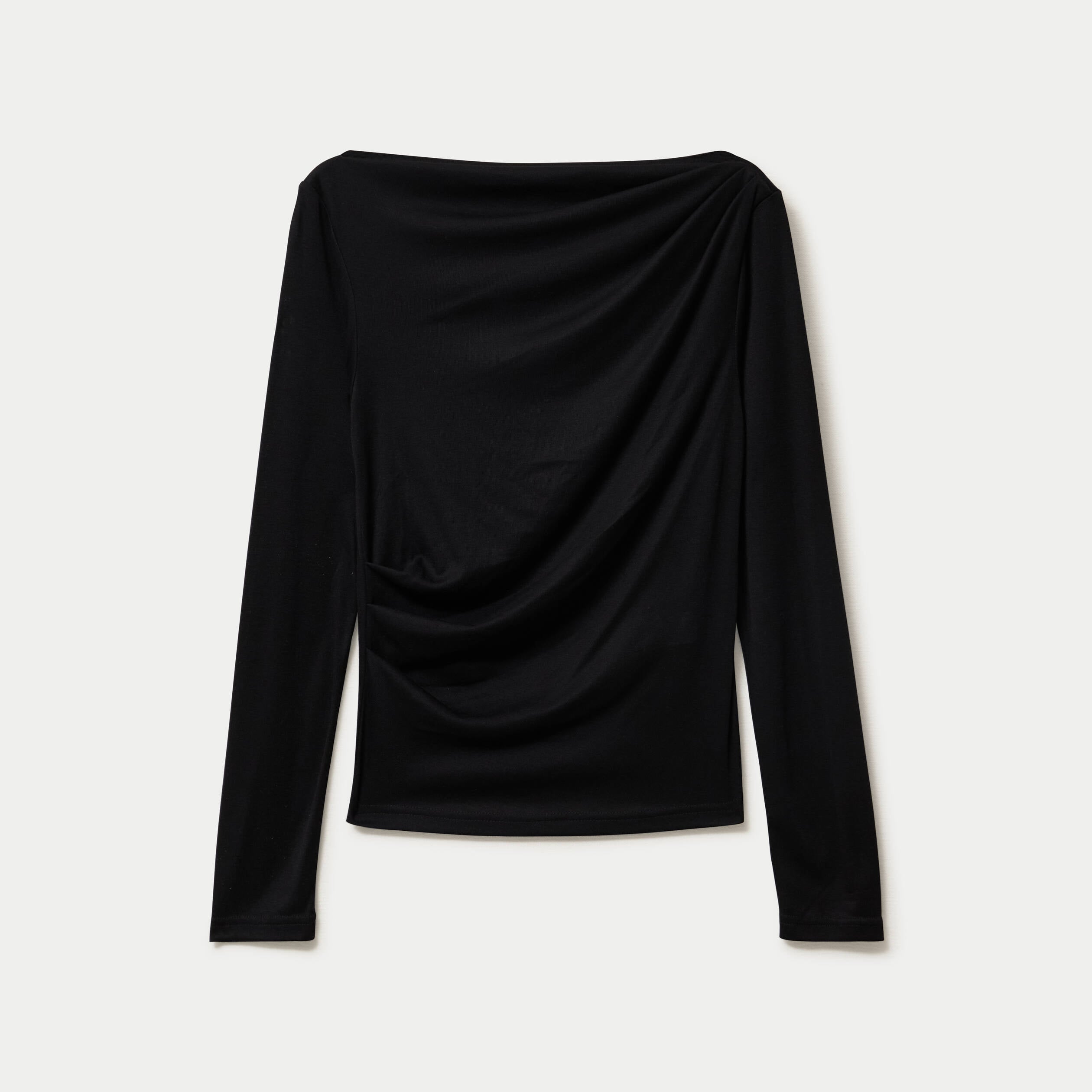 T-shirt col b&eacute;nitier manches longues noir femme