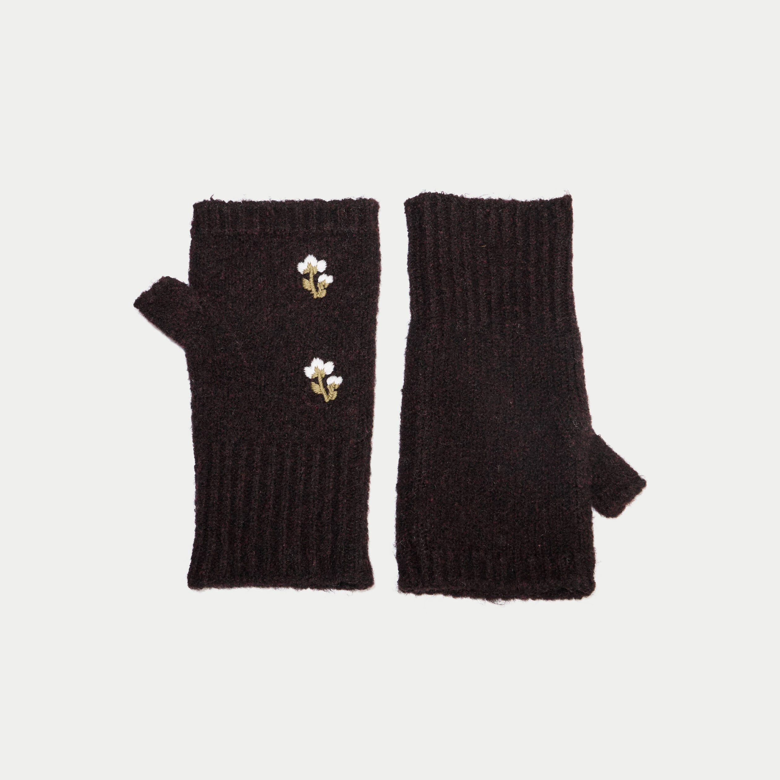 Mitaines avec broderie marron fonc&eacute; femme