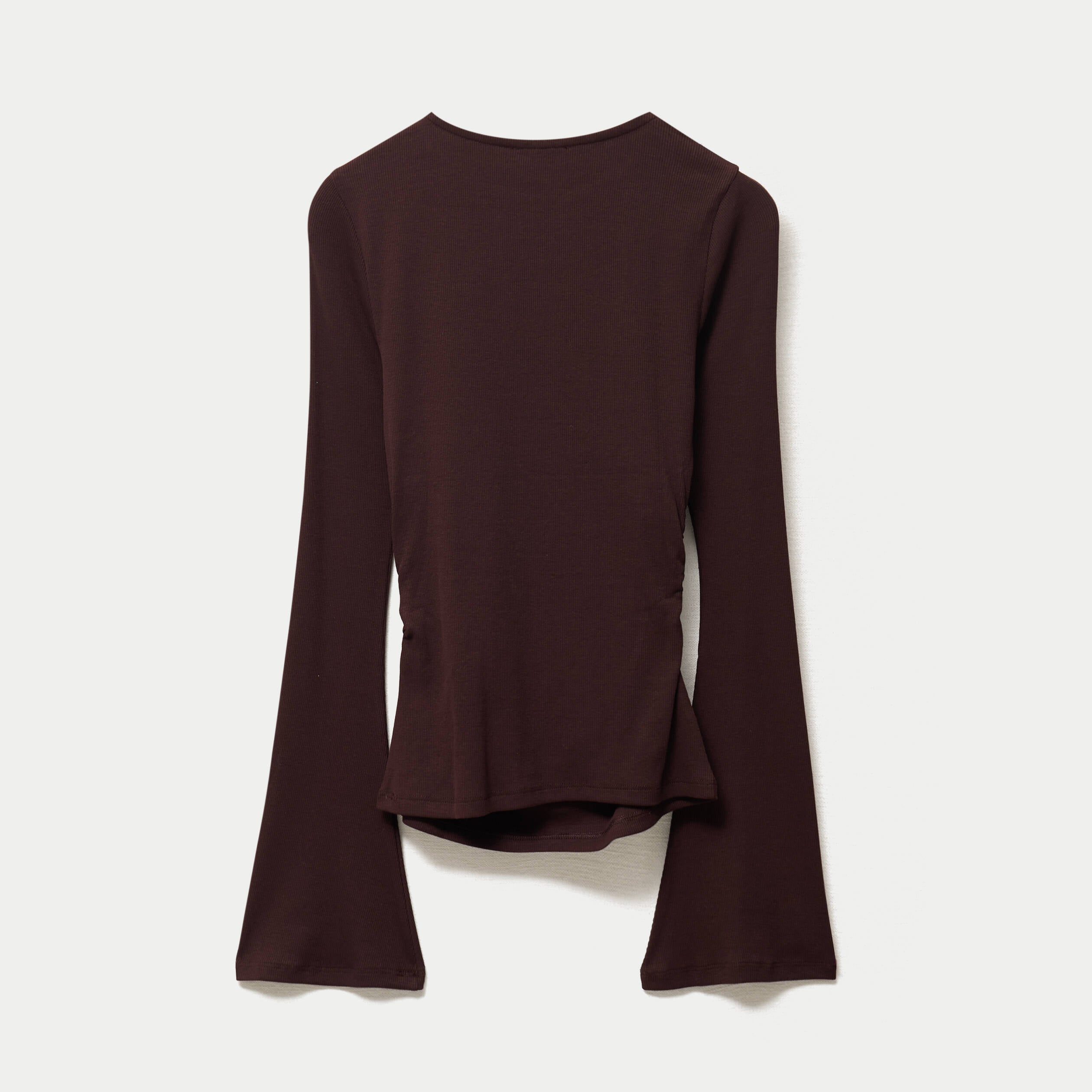T-shirt ajust&eacute; col rond manches longues marron fonc&eacute; femme