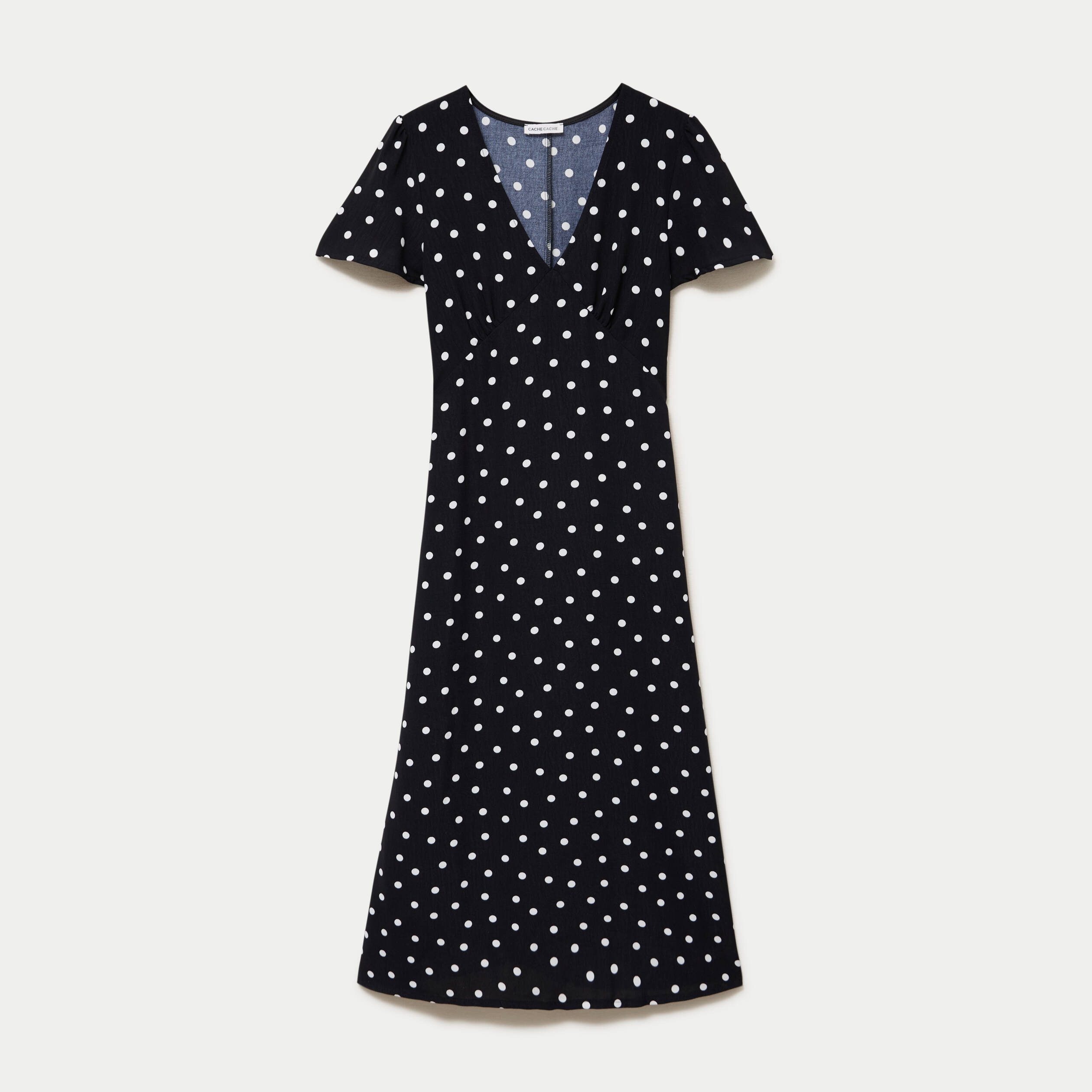Robe longue &eacute;vas&eacute;e col v manches courtes noir femme