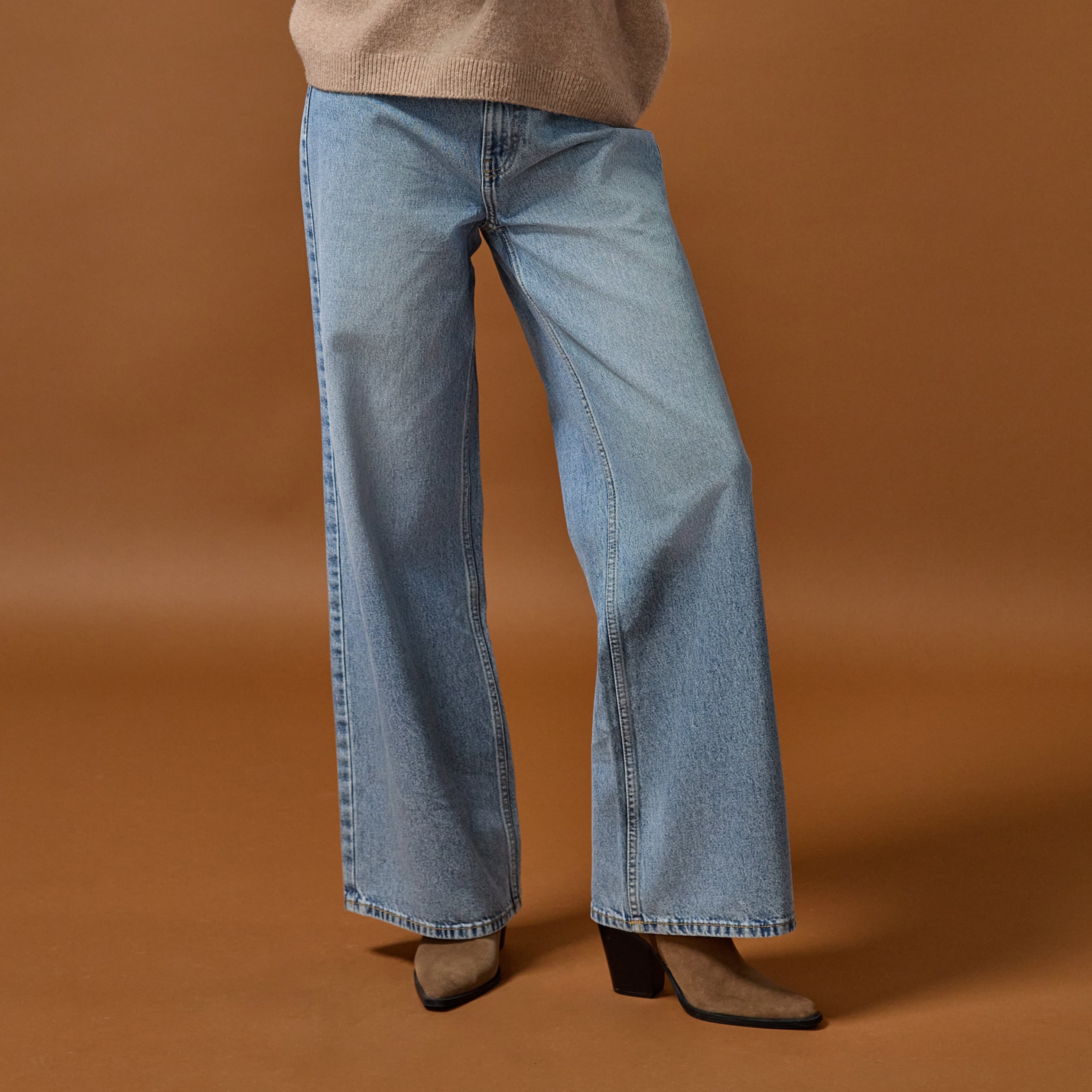 Jeans wide leg taille haute denim double stone femme