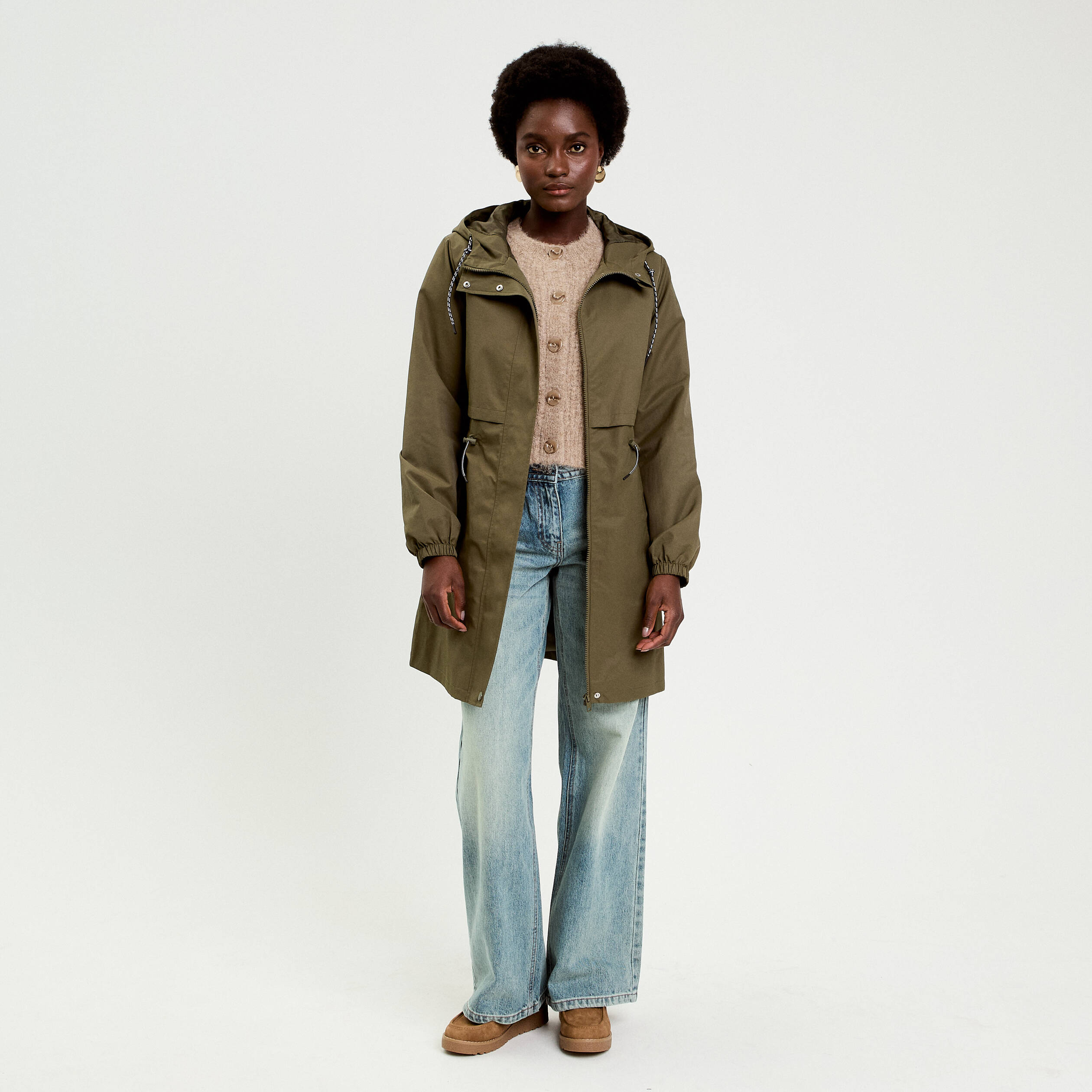 Gilet torsad&eacute; col rond beige femme