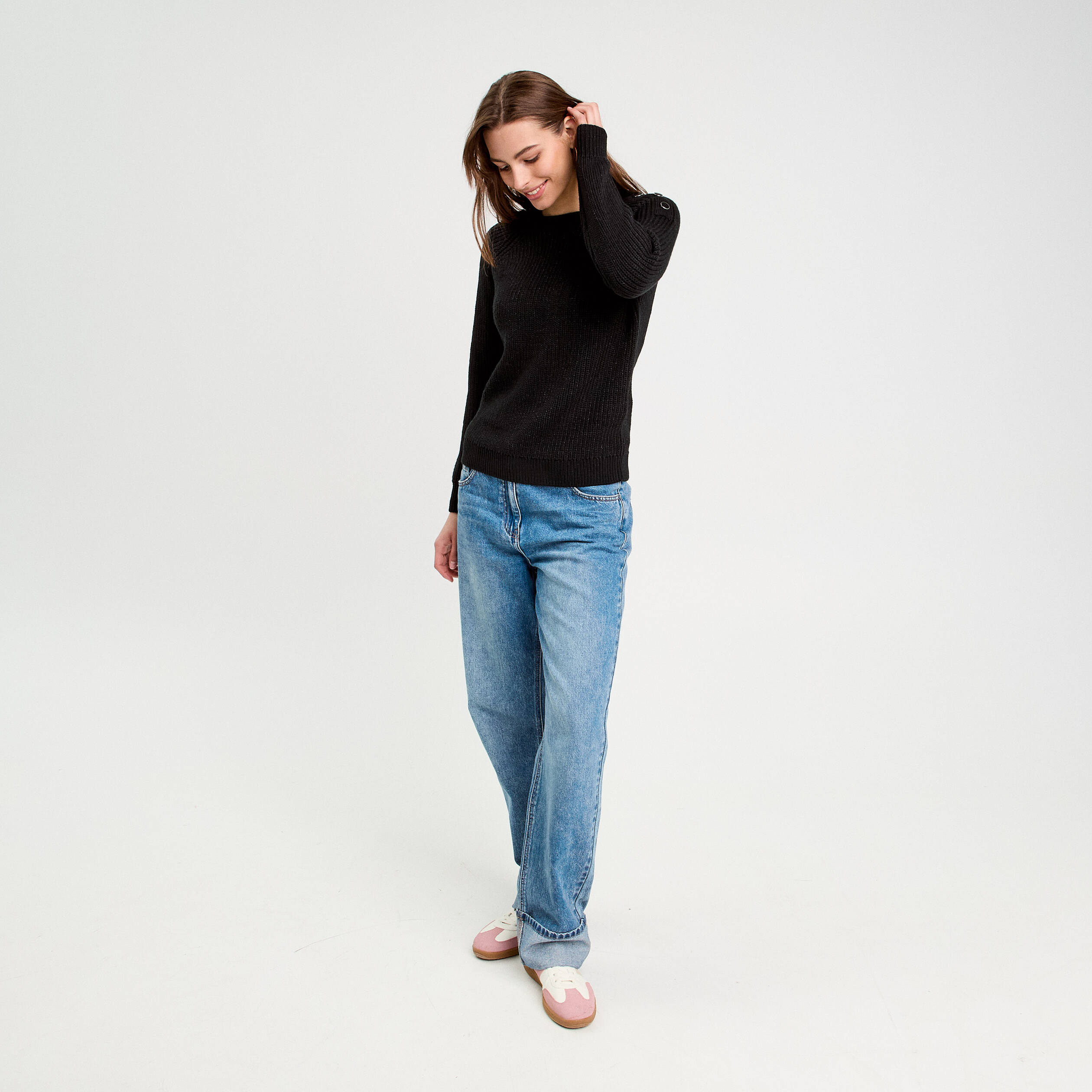 Pull manches longues noir femme