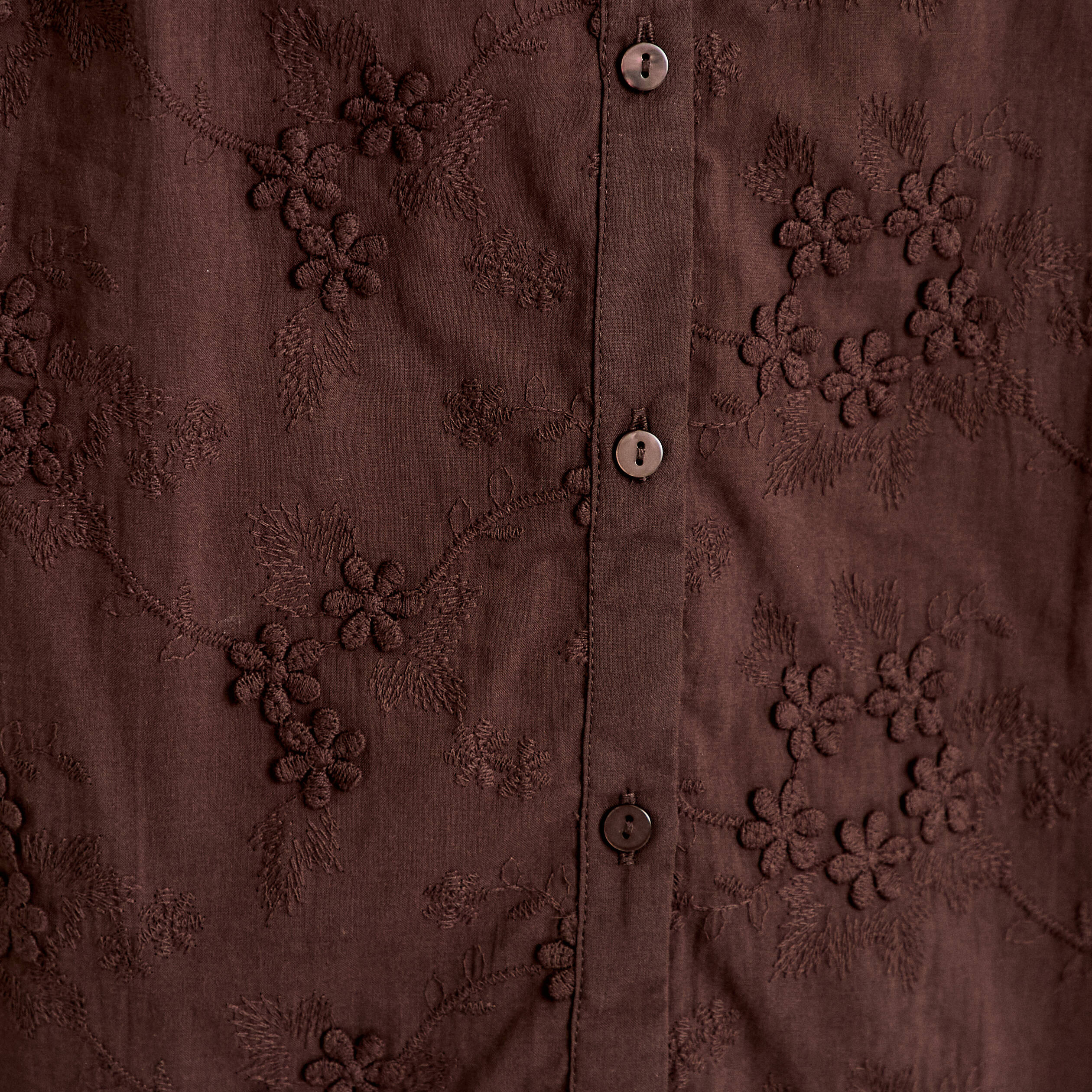 Blouse droite col rond manches longues marron fonc&eacute; femme