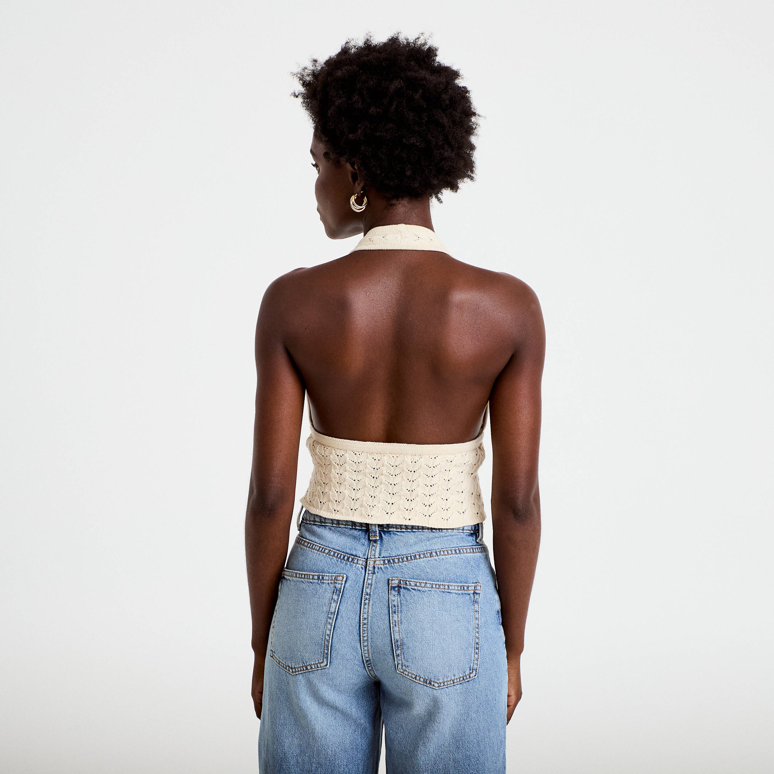 Top ajour&eacute; ecru femme